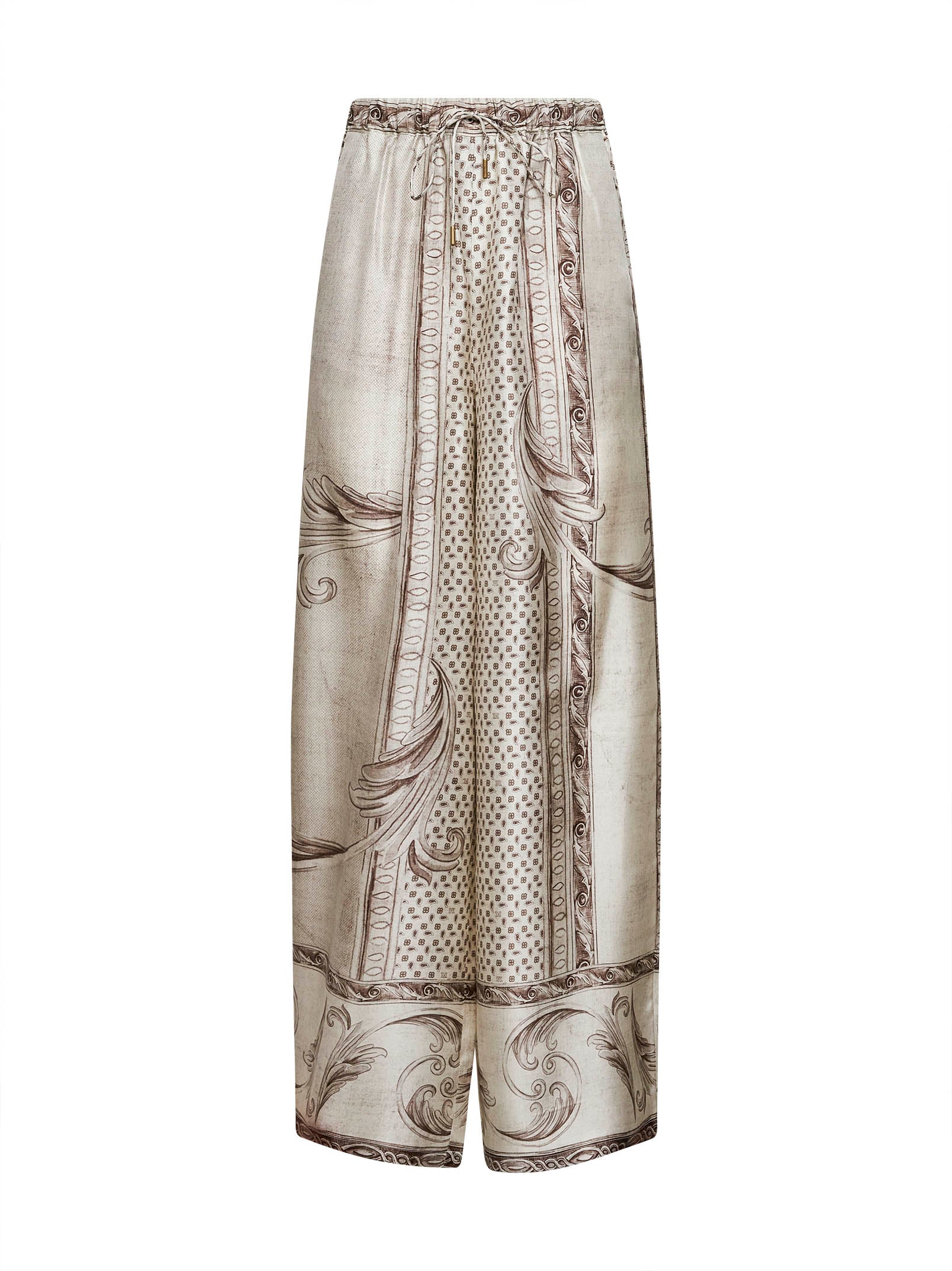 Max Mara Women Ivory Printed Silk Twill Mxmrive Fluid Trousers MAX MARA