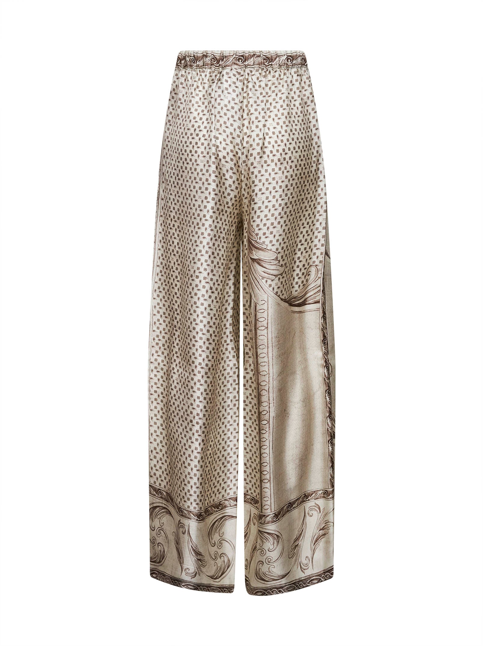 Max Mara Women Ivory Printed Silk Twill Mxmrive Fluid Trousers MAX MARA