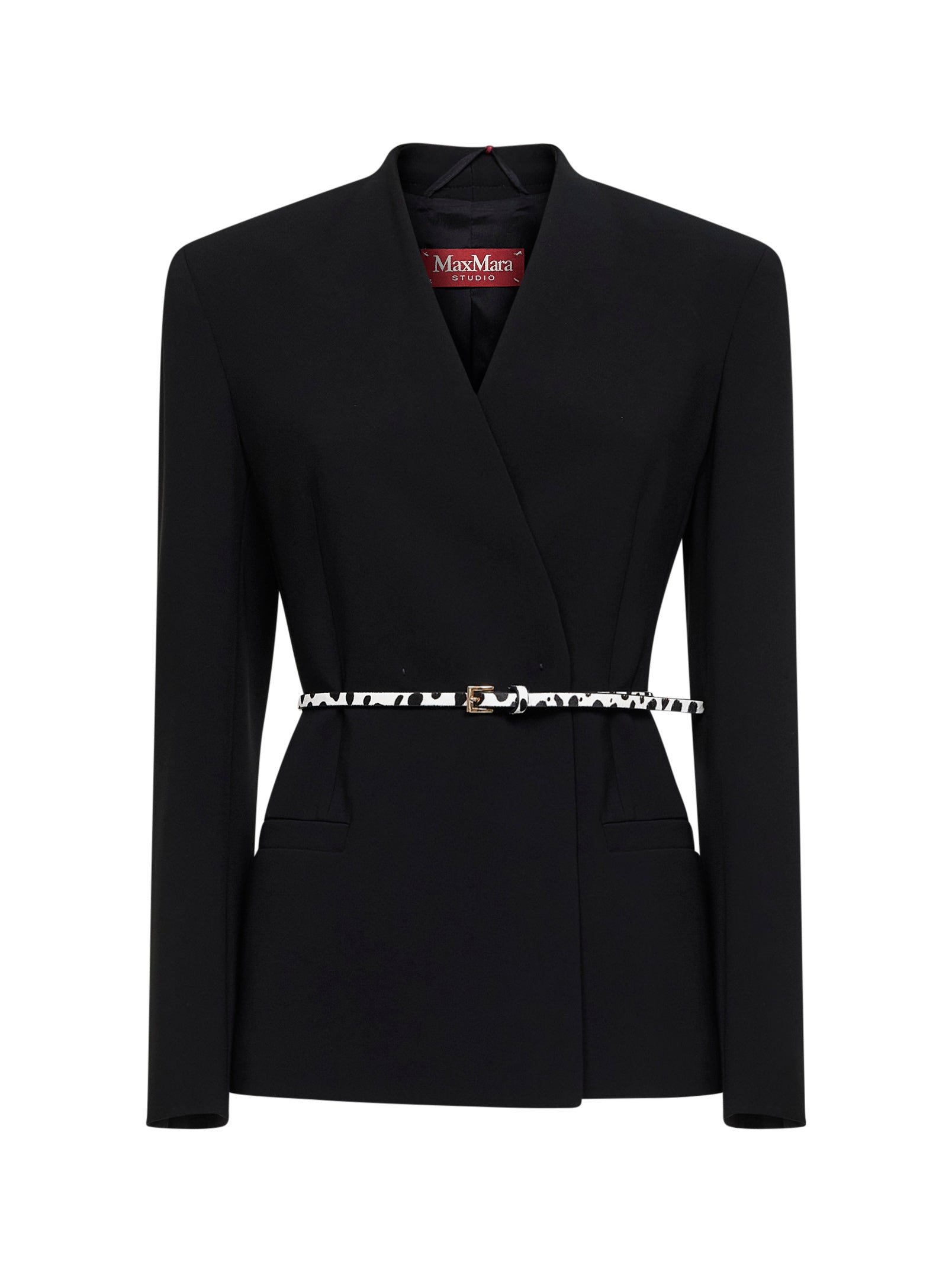 Max Mara Studio Women Black Cady Mstquinoa Belted Jacket MAX MARA STUDIO