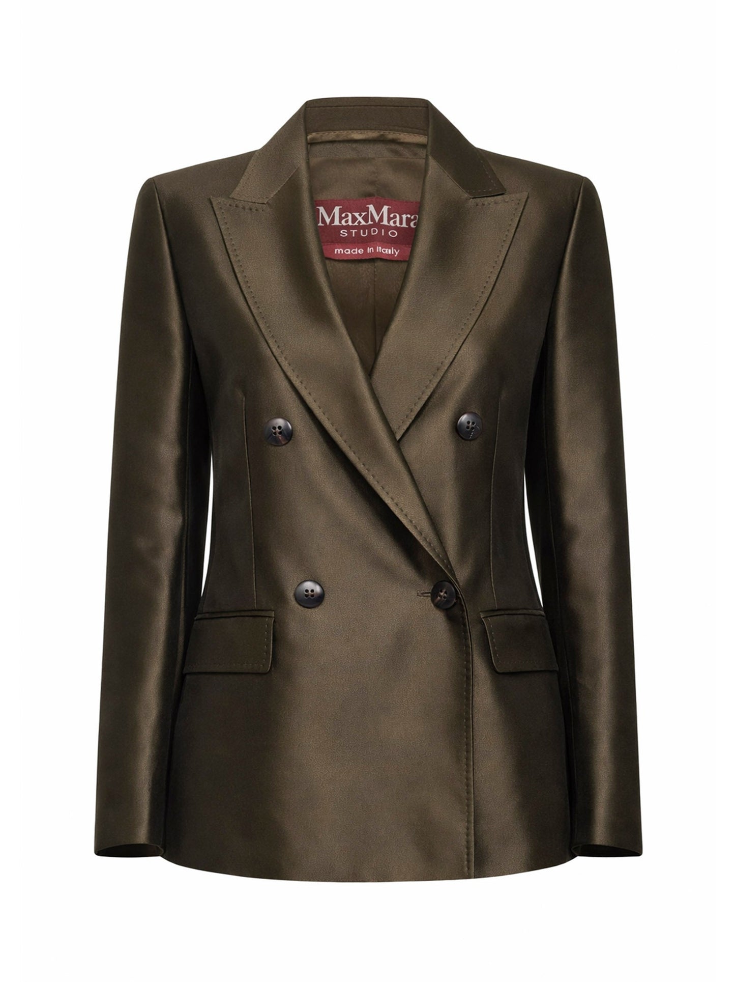 Max Mara Studio Women Khaki Green Silk Blend Shantung Mstpeccati Blazer MAX MARA STUDIO