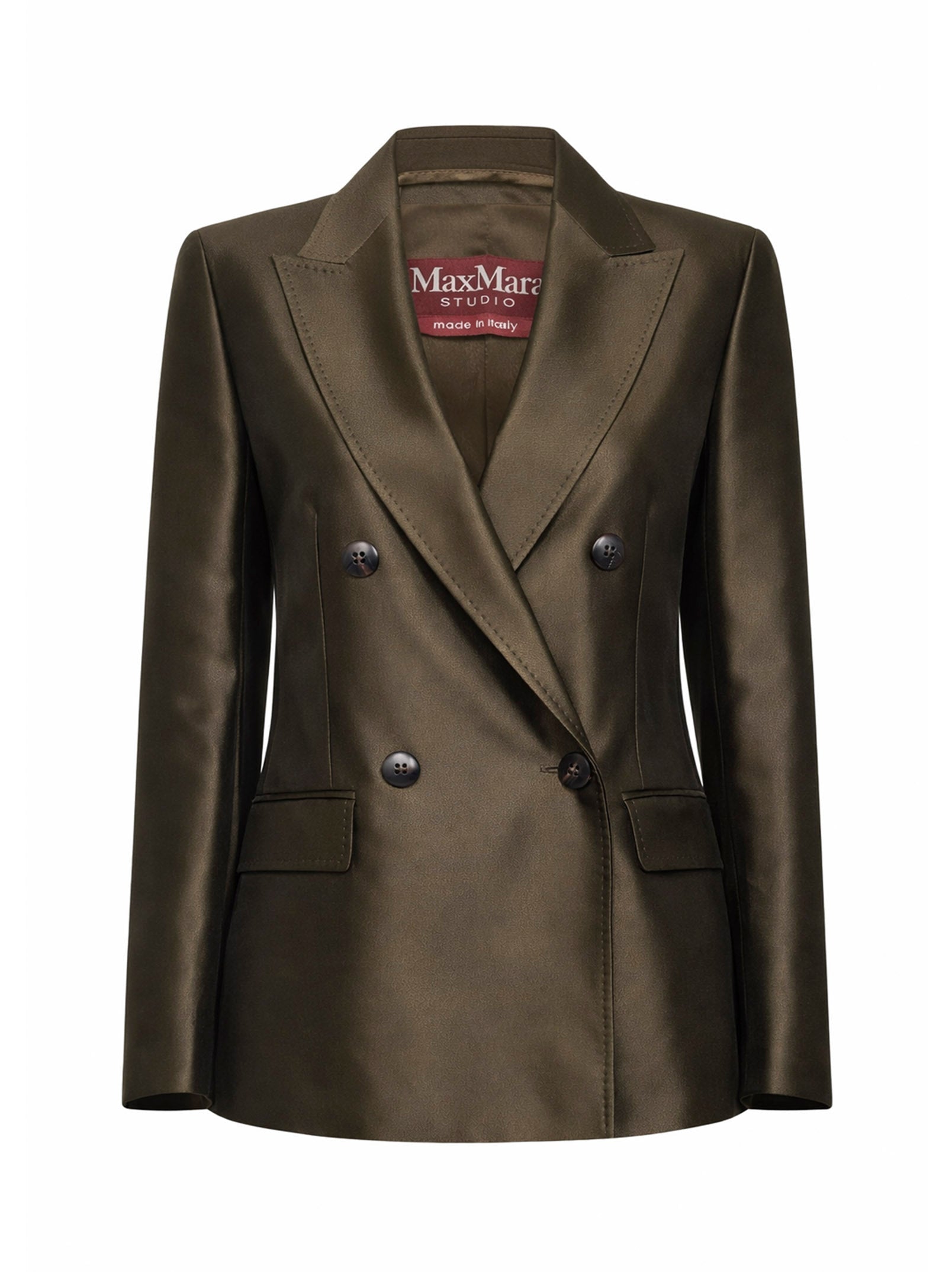 Max Mara Studio Women Khaki Green Silk Blend Shantung Mstpeccati Blazer MAX MARA STUDIO