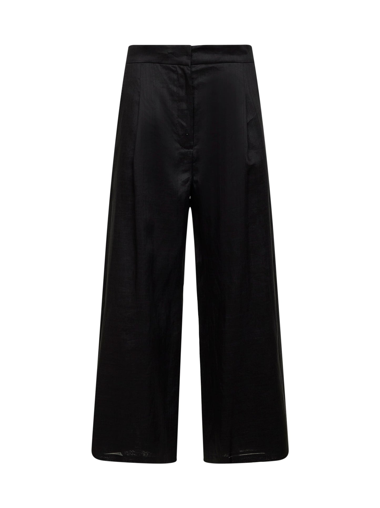 Max Mara Studio Women Black Washed Ramie Canvas Msttartufo Cropped Trousers