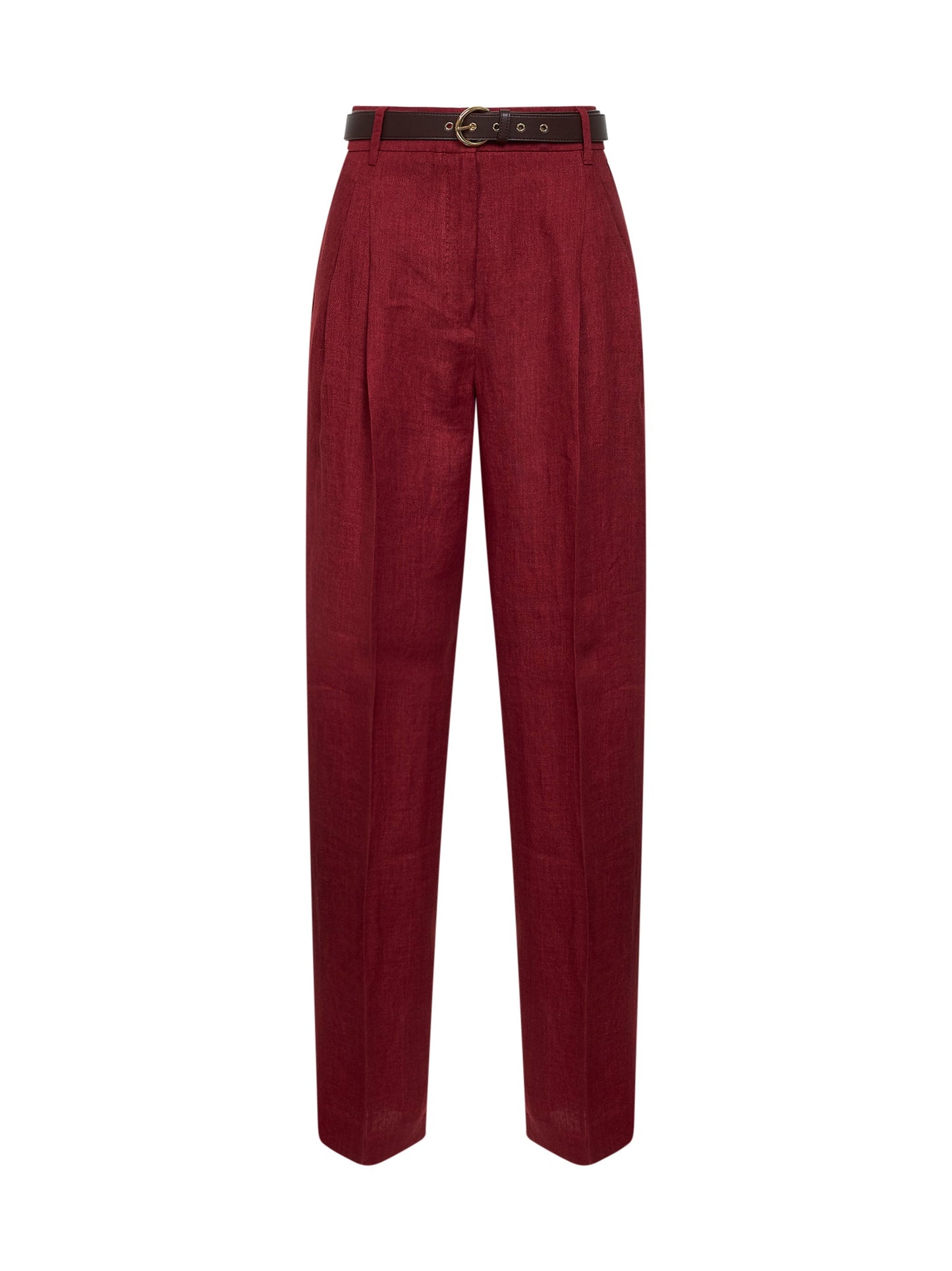 Max Mara Studio Women Brick Red Faded Linen Twill Mstsumero Belted Wide-Leg Trousers MAX MARA STUDIO