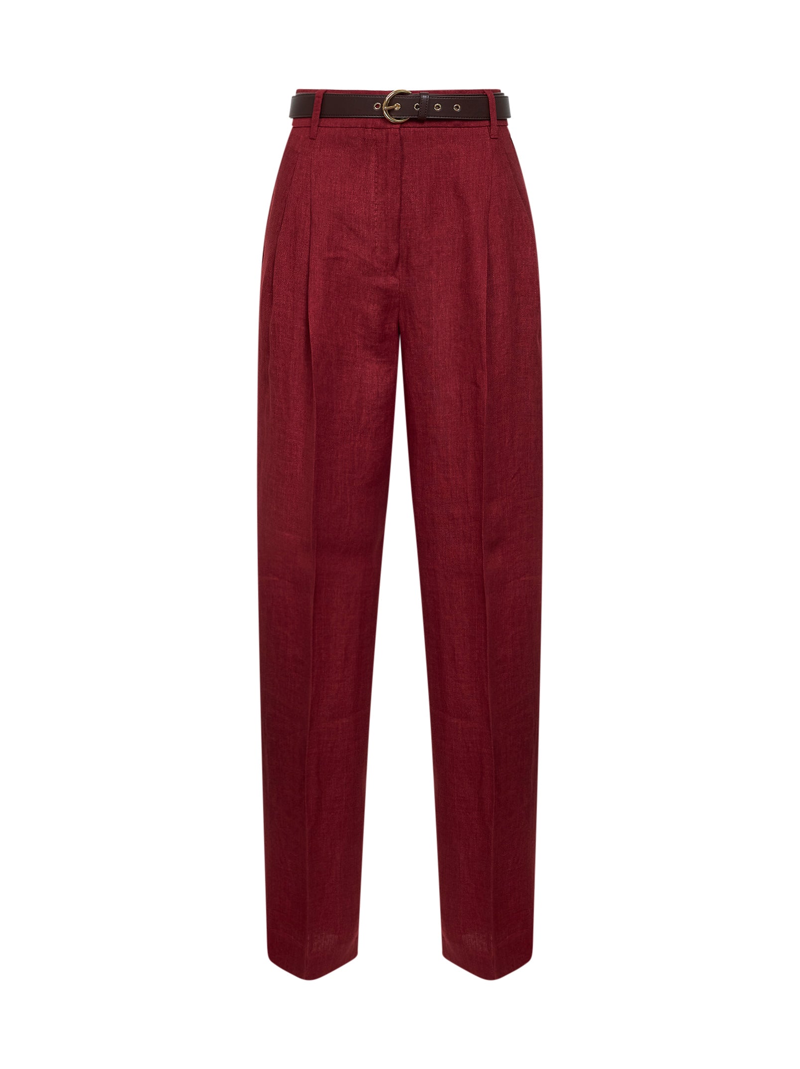 Max Mara Studio Women Brick Red Faded Linen Twill Mstsumero Belted Wide-Leg Trousers MAX MARA STUDIO