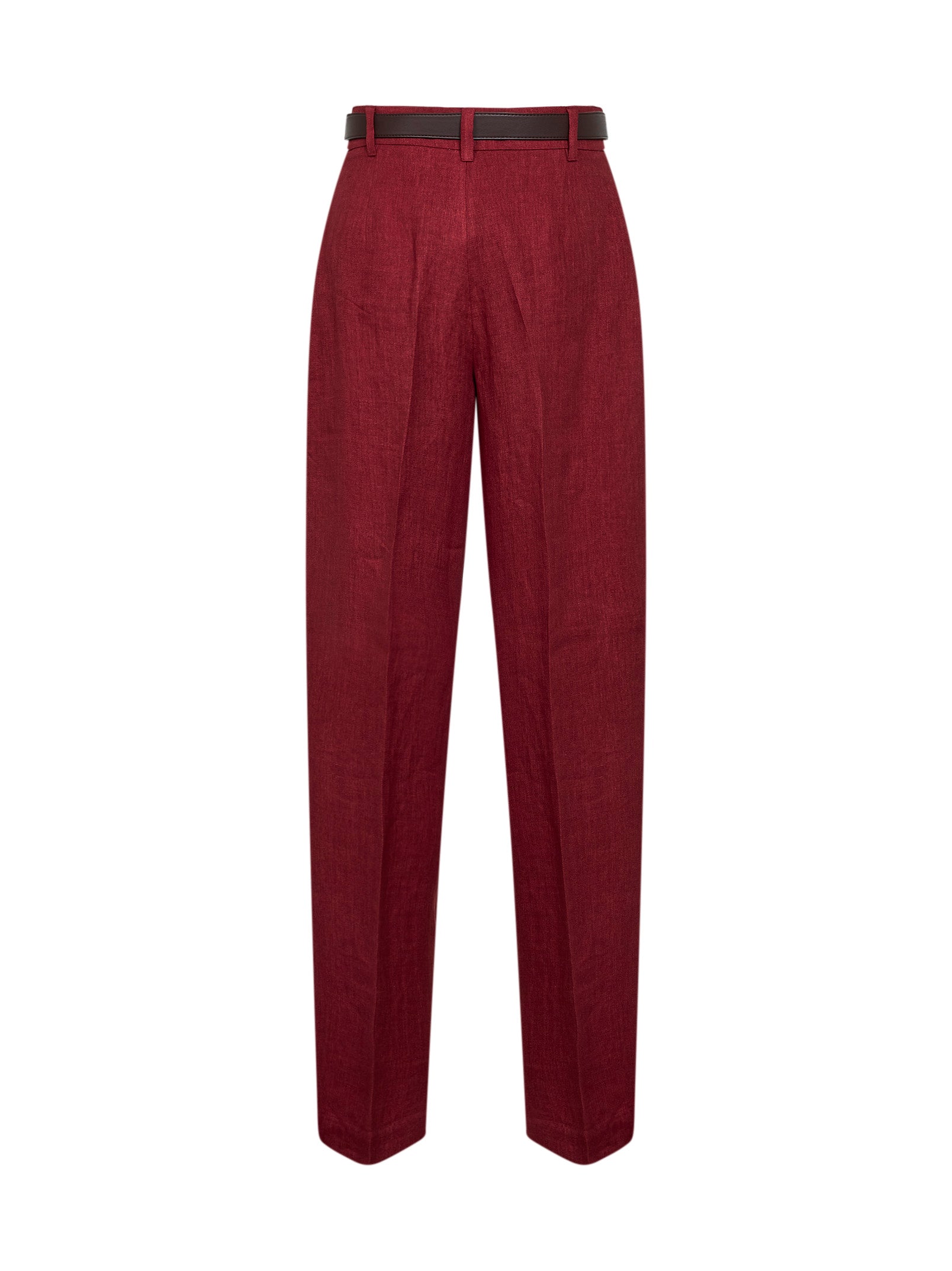 Max Mara Studio Women Brick Red Faded Linen Twill Mstsumero Belted Wide-Leg Trousers MAX MARA STUDIO