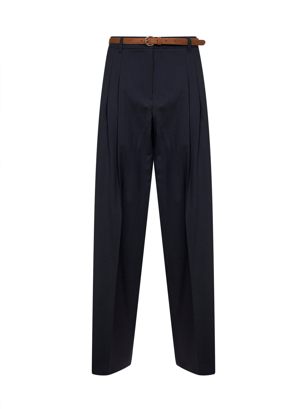 Max Mara Studio Women Blue Stretch Wool Canvas Mstbacio Fluid Trousers MAX MARA STUDIO
