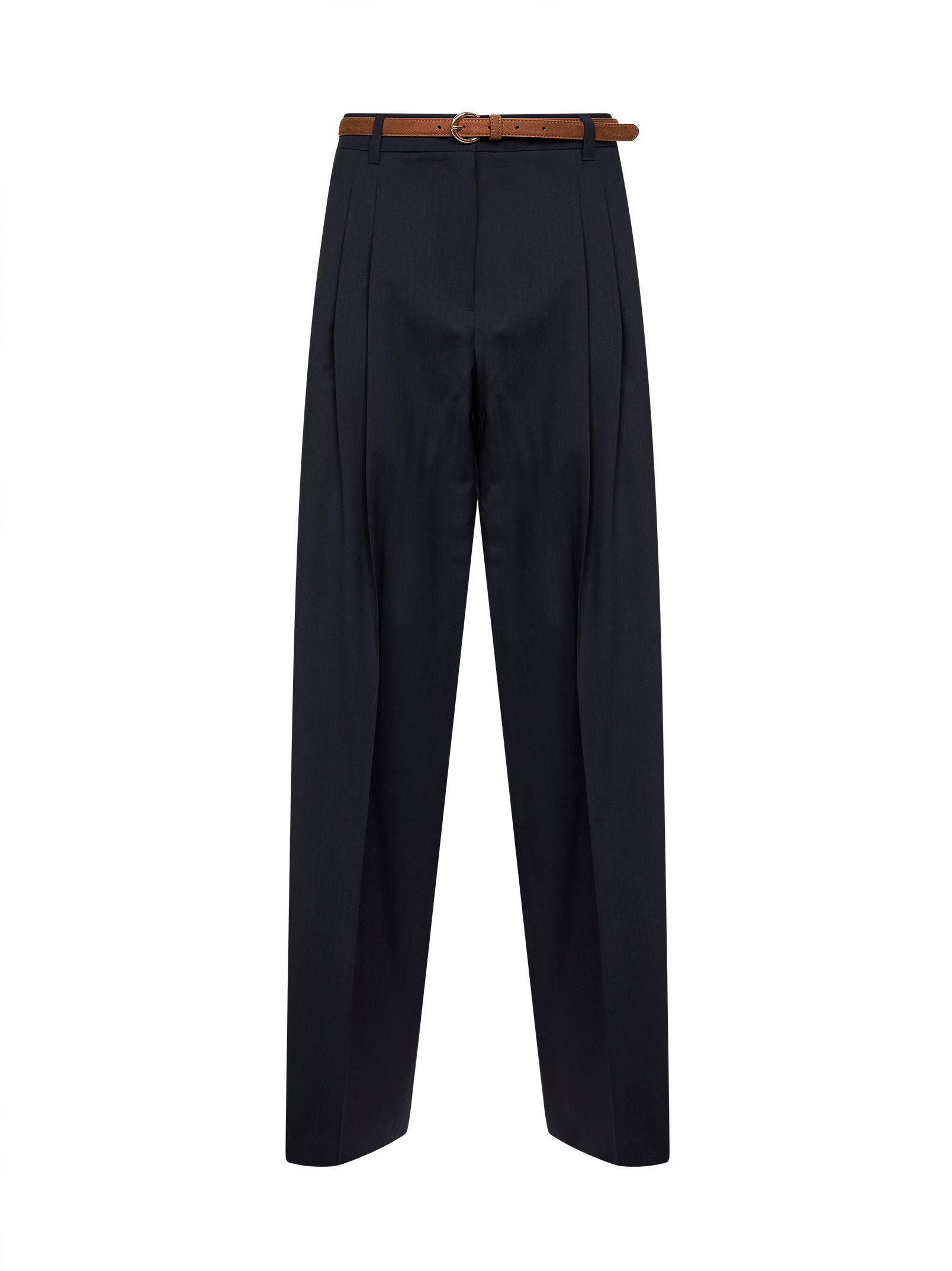 Max Mara Studio Women Blue Stretch Wool Canvas Mstbacio Fluid Trousers MAX MARA STUDIO