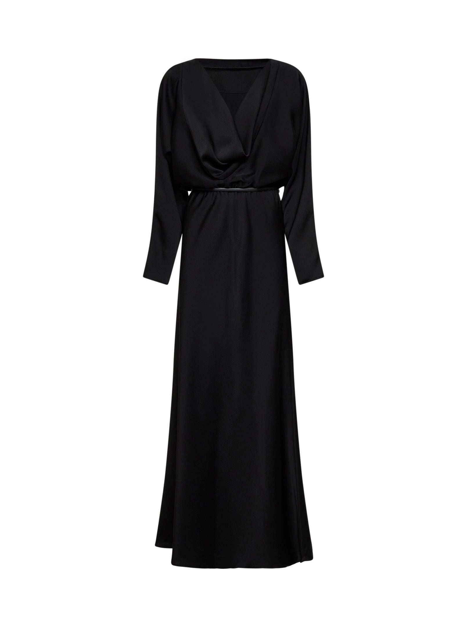 Max Mara Studio Women Black Lightweight Satin Msepentola Long Dress MAX MARA STUDIO