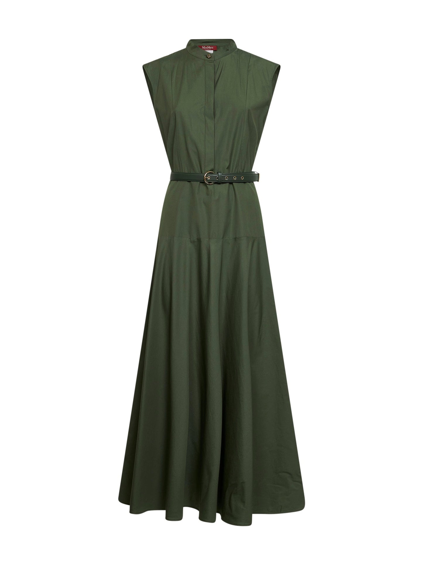 Max Mara Studio Women Khaki Green Poplin Mstgesto Long Belted Dress MAX MARA STUDIO