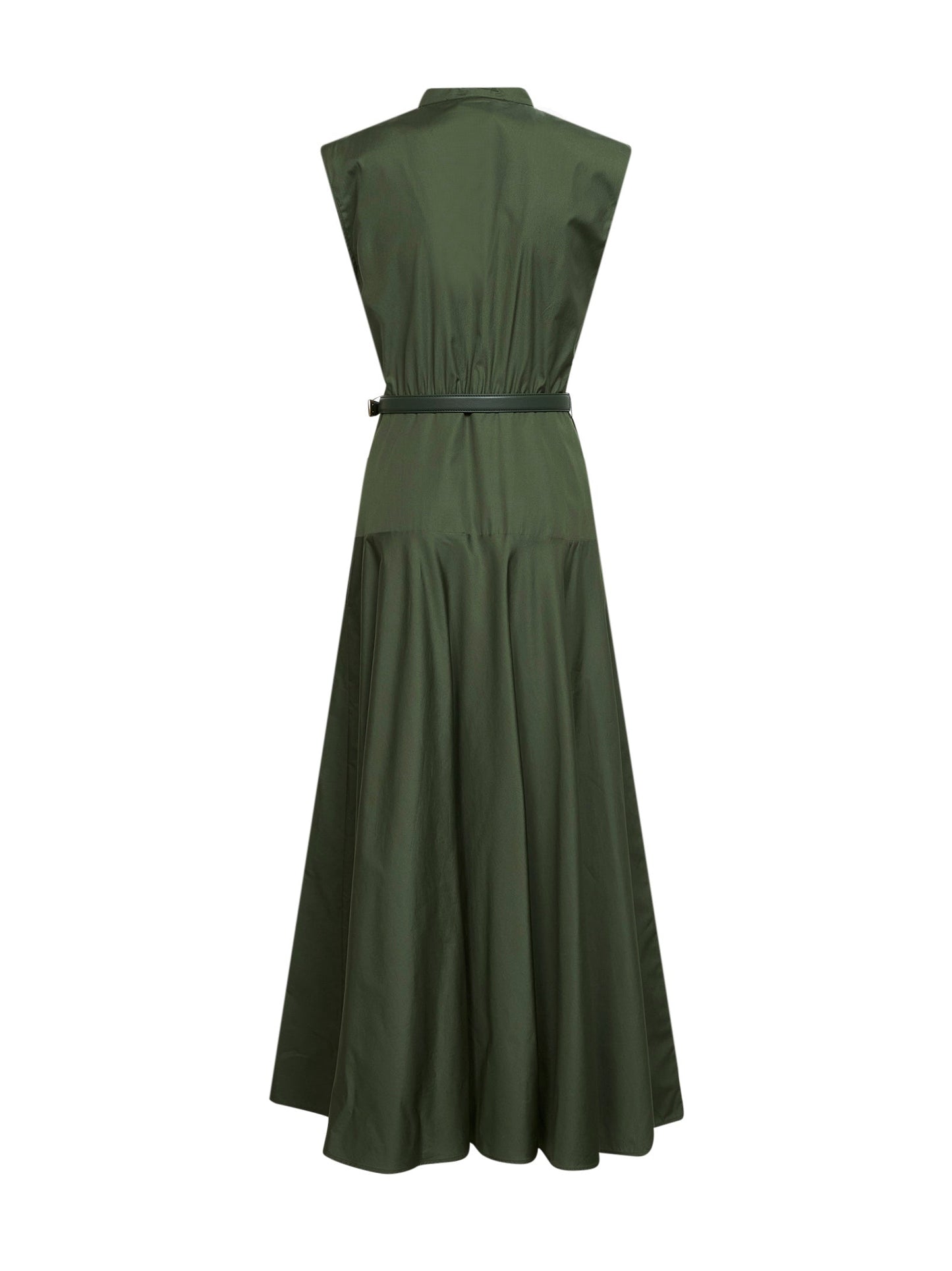 Max Mara Studio Women Khaki Green Poplin Mstgesto Long Belted Dress MAX MARA STUDIO