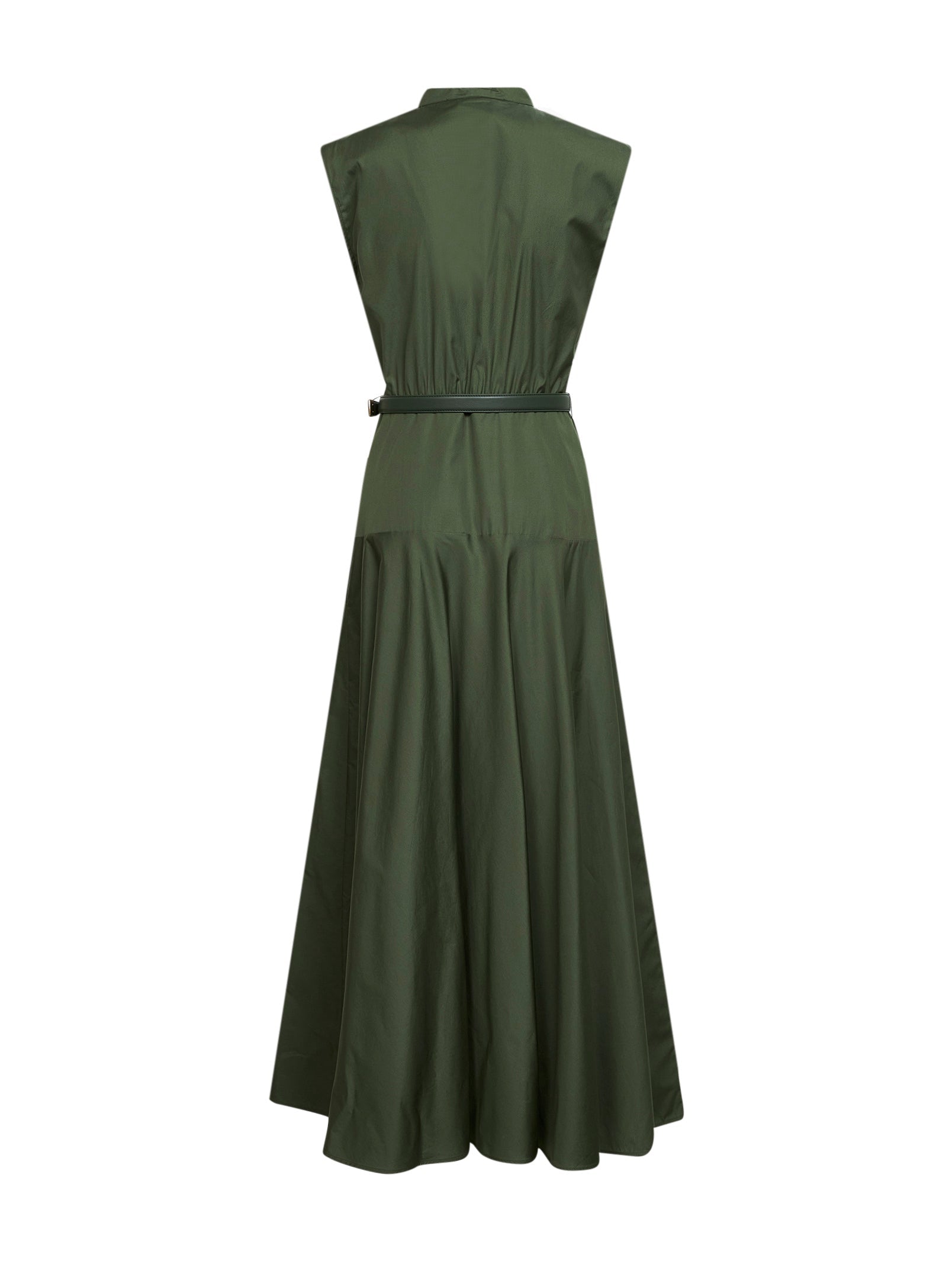 Max Mara Studio Women Khaki Green Poplin Mstgesto Long Belted Dress MAX MARA STUDIO