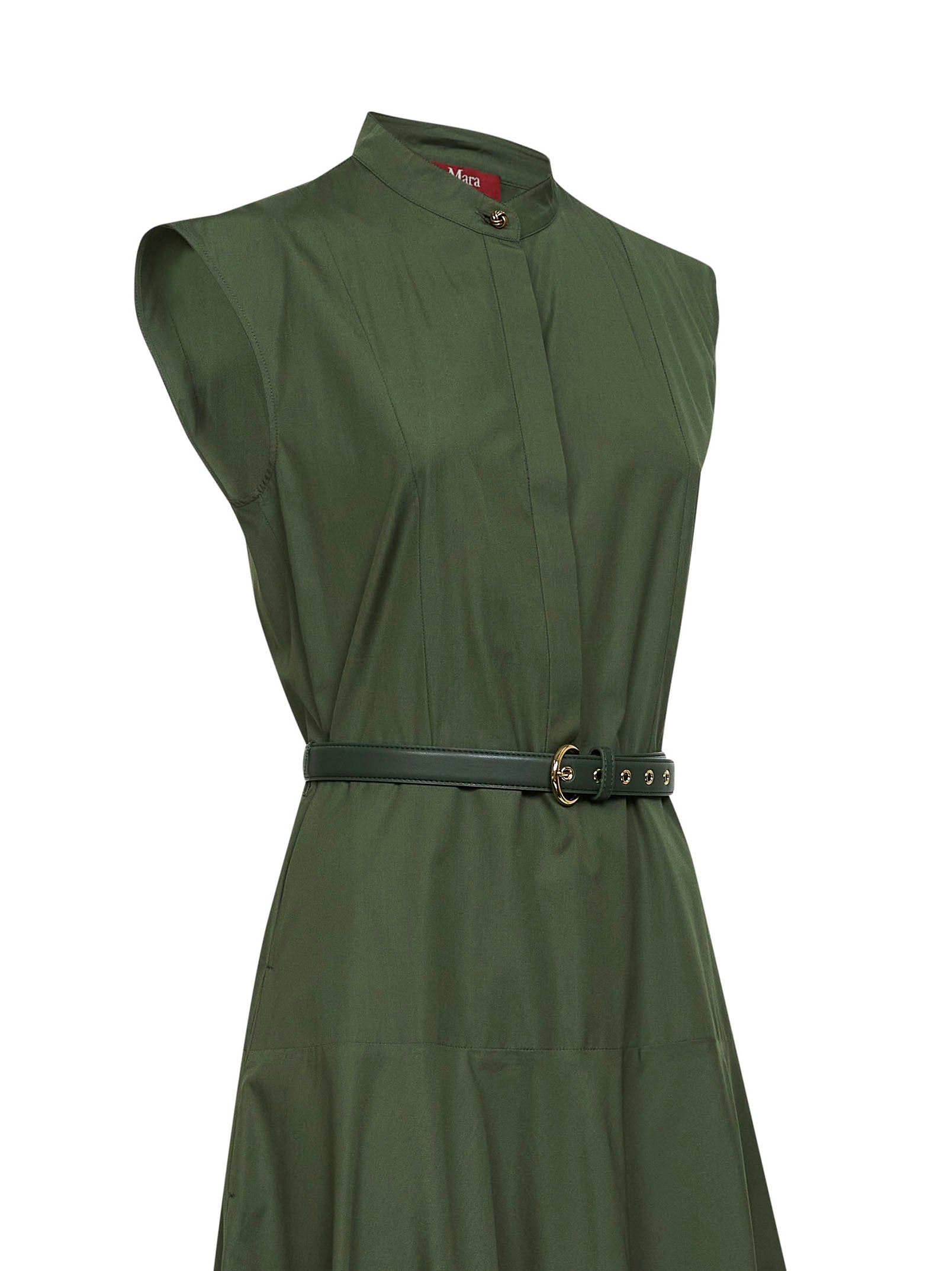 Max Mara Studio Women Khaki Green Poplin Mstgesto Long Belted Dress MAX MARA STUDIO