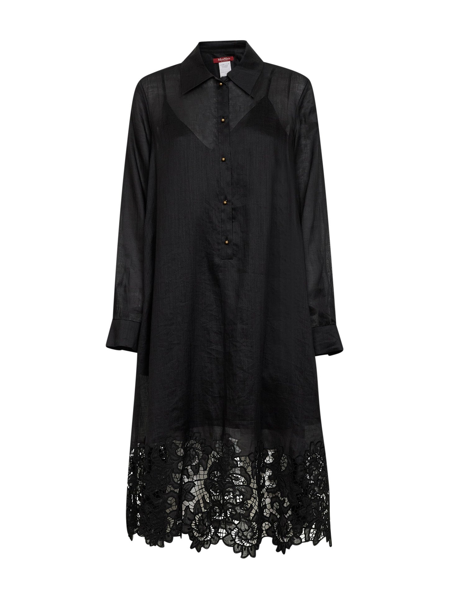 Max Mara Studio Women Black Embroidered Ramie Gauze Mstmela Midi Shirt Dress MAX MARA STUDIO