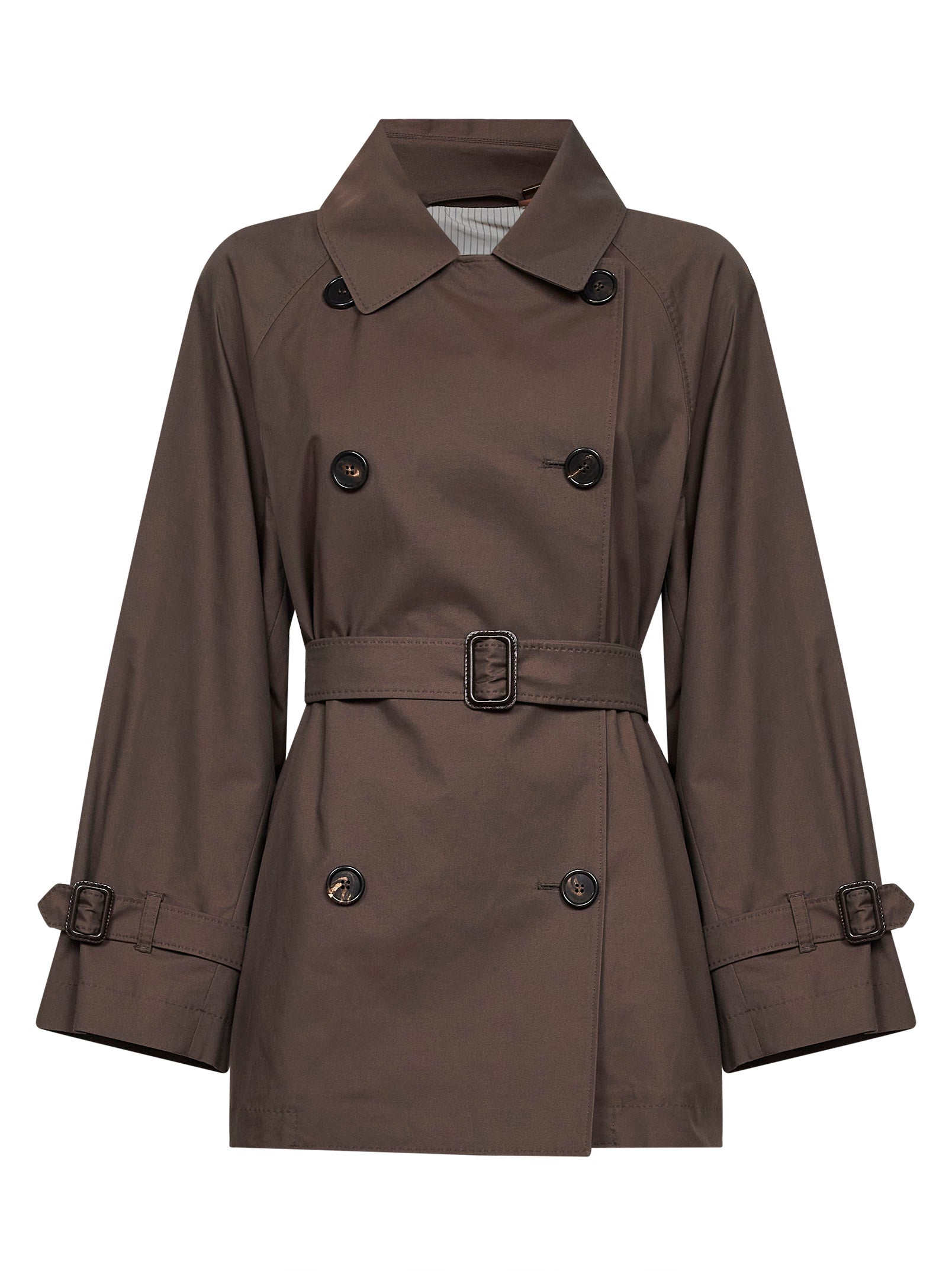 Max Mara The Cube Women Chocolate Mtccalle Short Double-Breasted Trench Coat MAX MARA THE CUBE