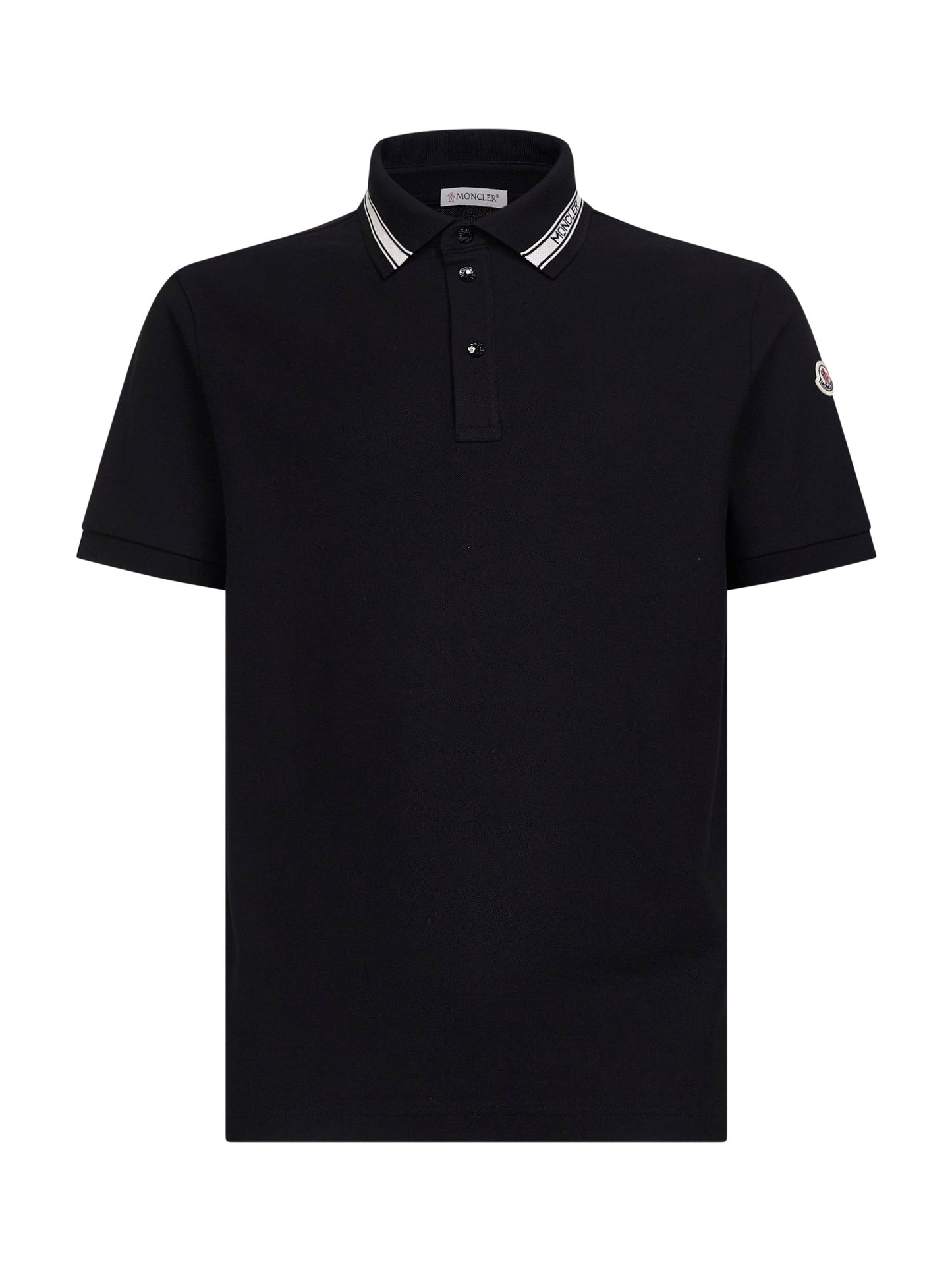 Moncler Men Black Cotton Pique Polo Shirt With Logo Detail MONCLER