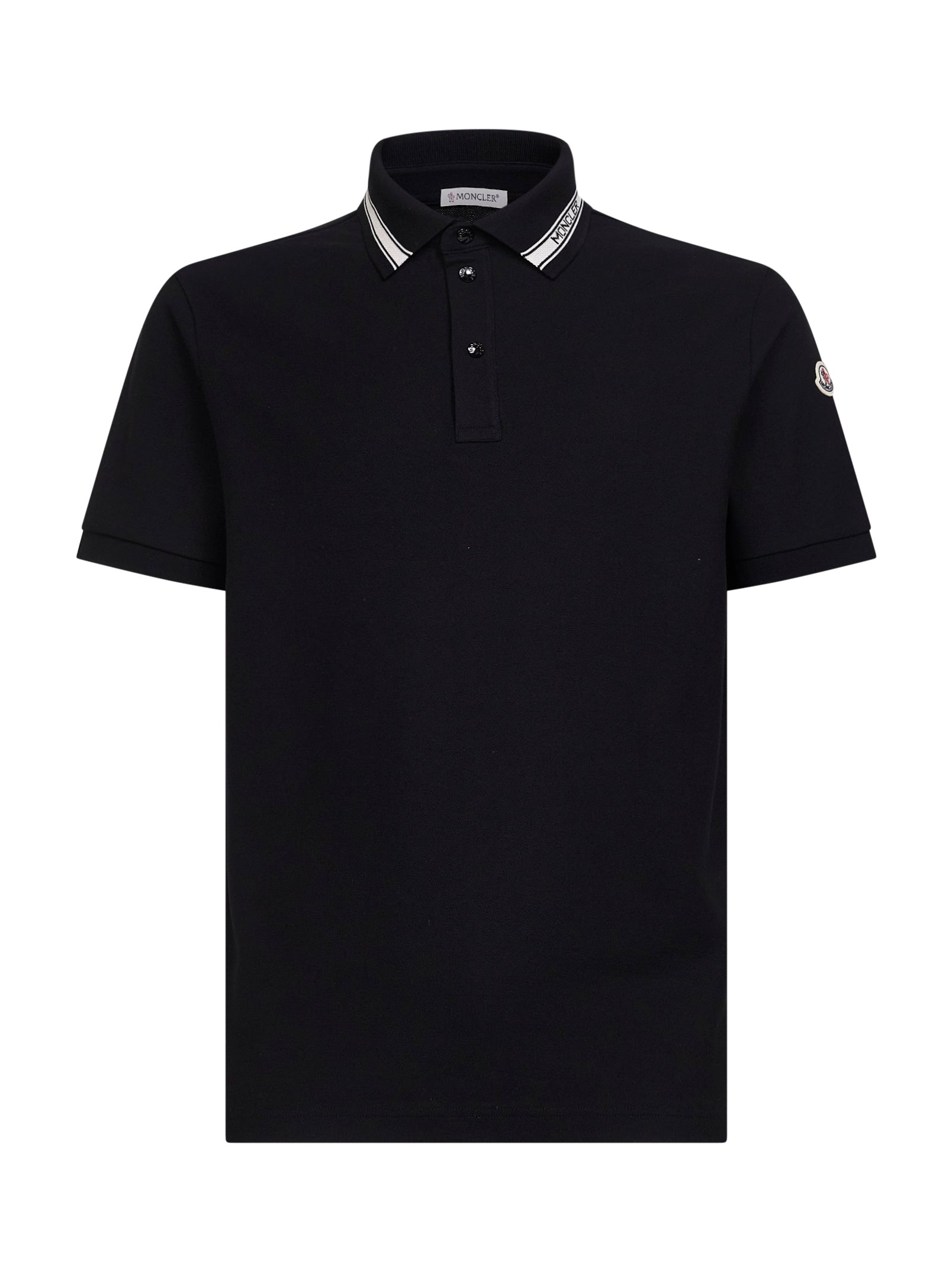 Moncler Men Black Cotton Pique Polo Shirt With Logo Detail MONCLER