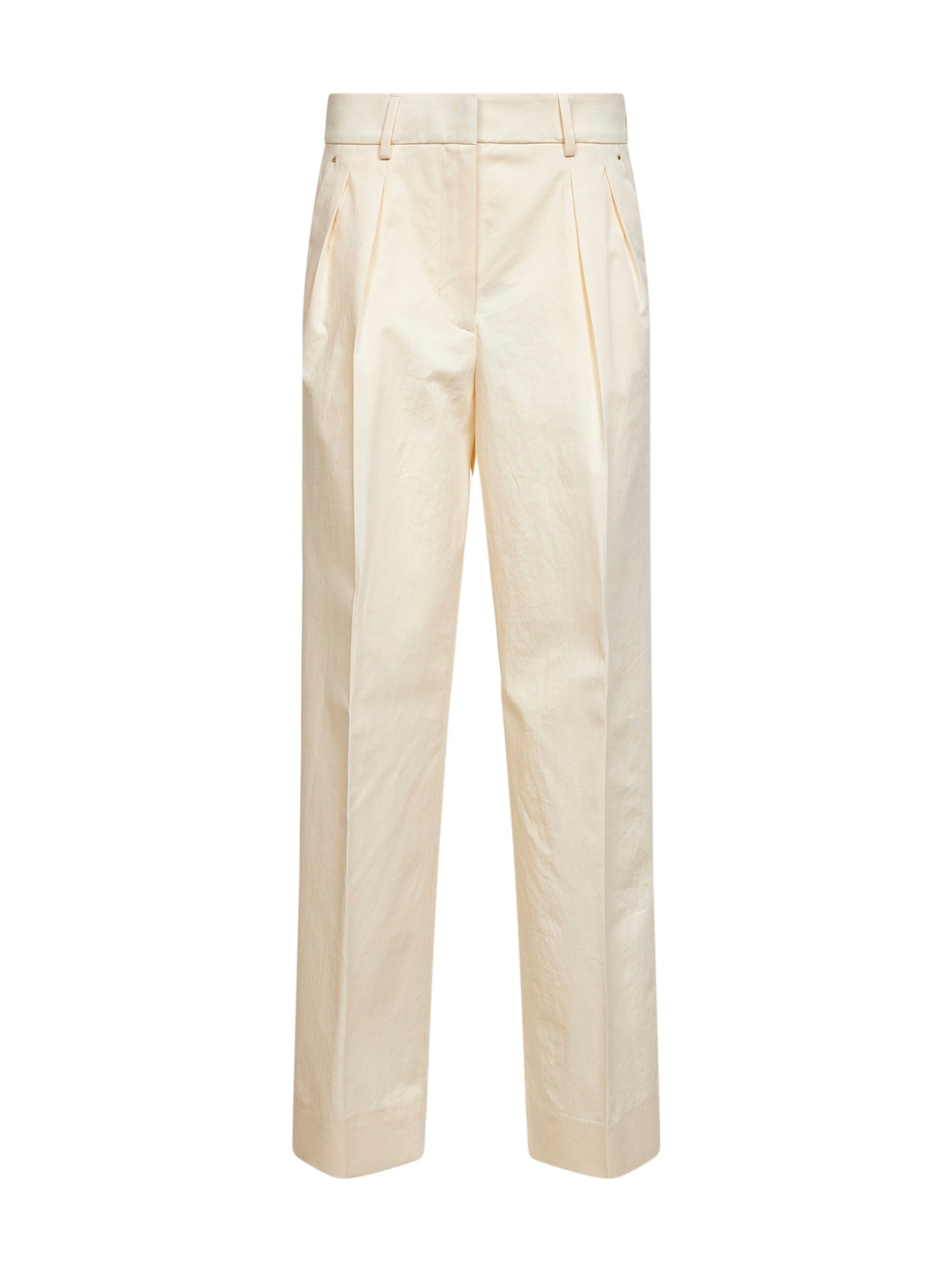 Moncler Women Natural Cotton Gabardine Wide-Leg Tailored Trousers MONCLER