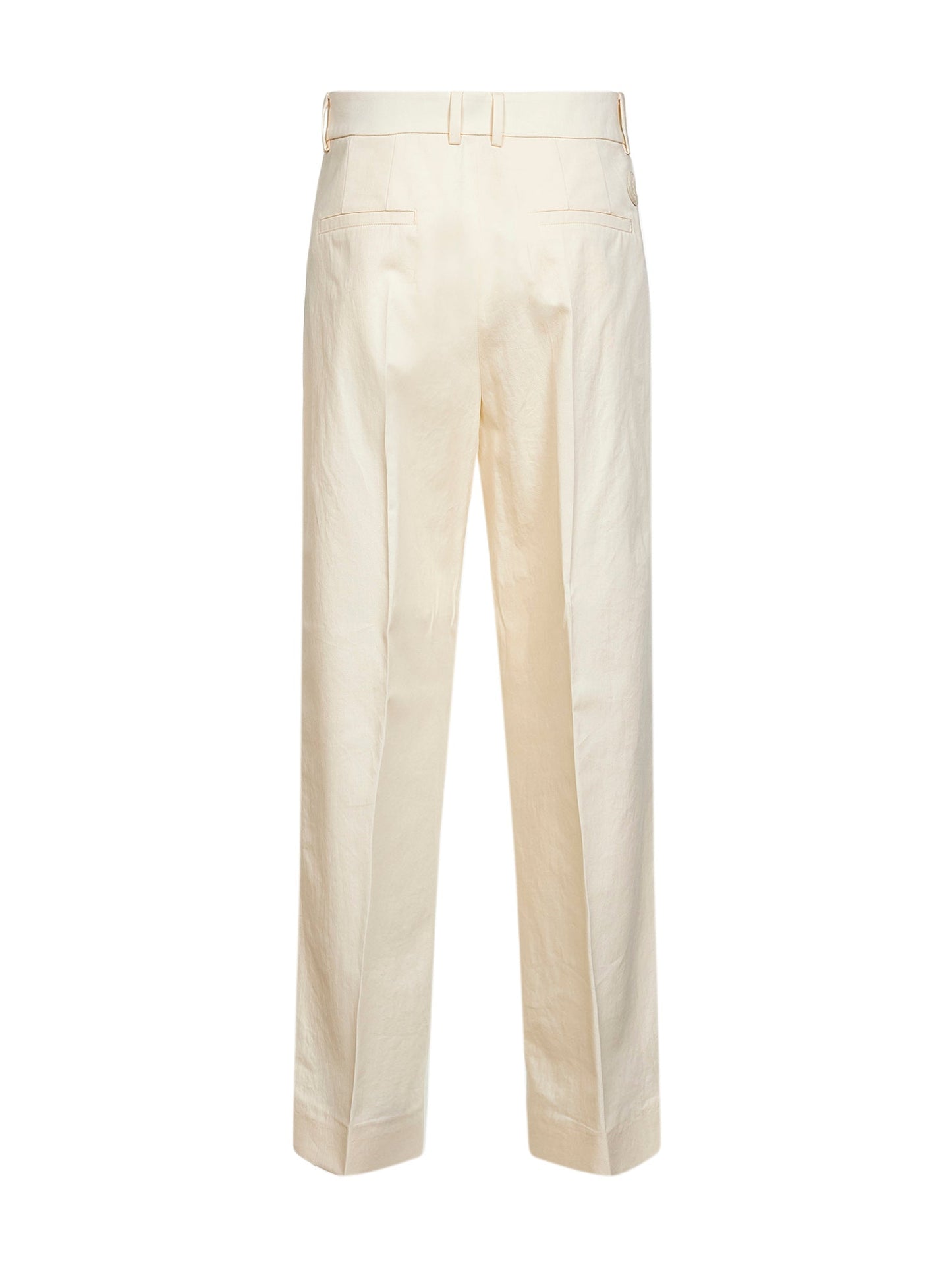 Moncler Women Natural Cotton Gabardine Wide-Leg Tailored Trousers MONCLER
