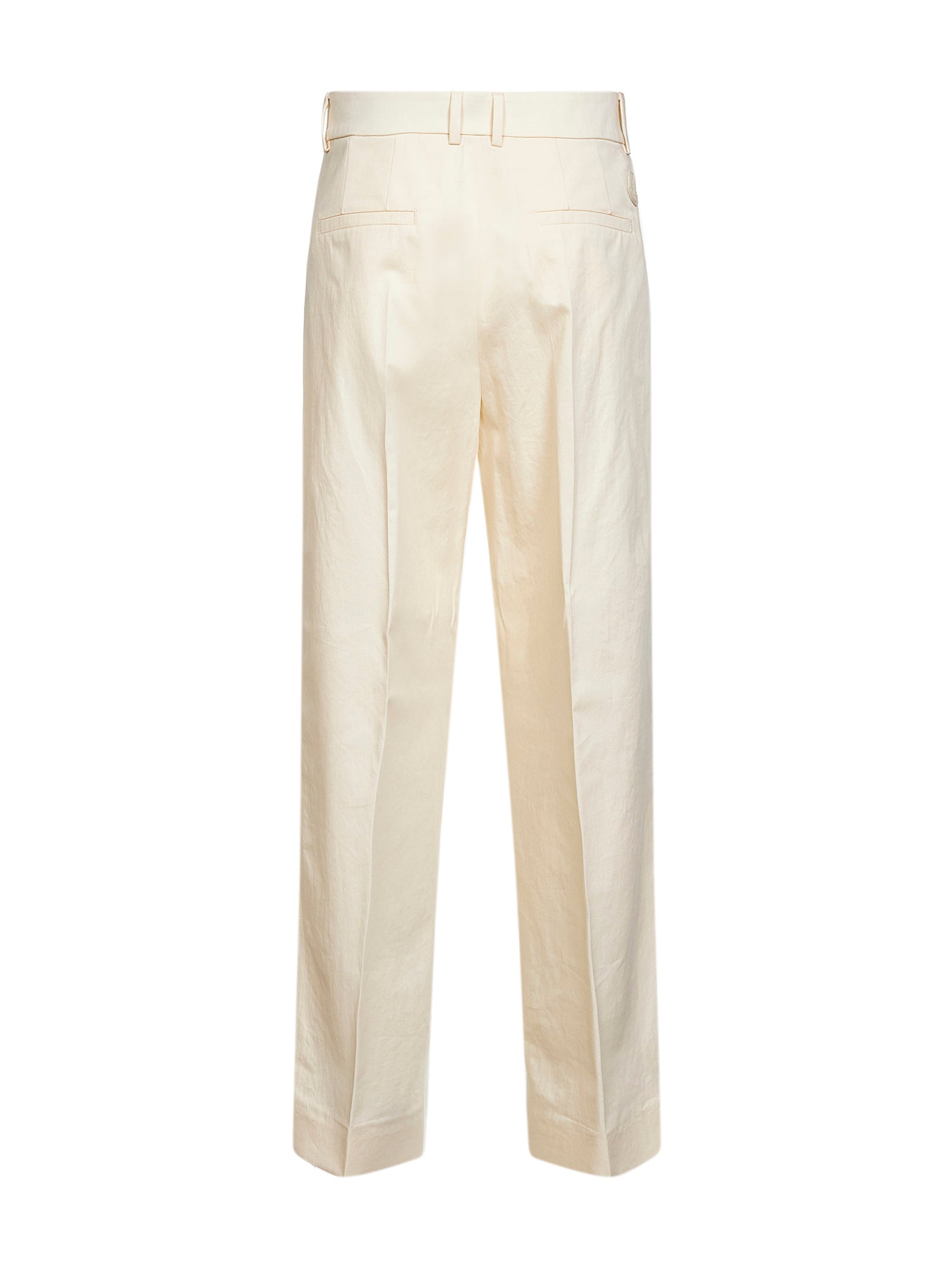 Moncler Women Natural Cotton Gabardine Wide-Leg Tailored Trousers MONCLER