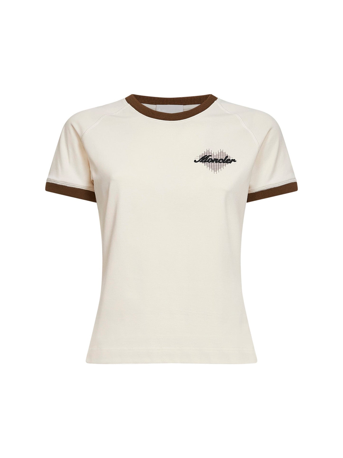 Moncler Women Light Beige Stretch Jersey Logo And Heart T-Shirt MONCLER