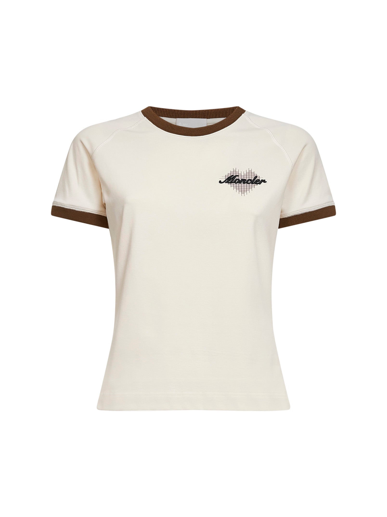 Moncler Women Light Beige Stretch Jersey Logo And Heart T-Shirt MONCLER