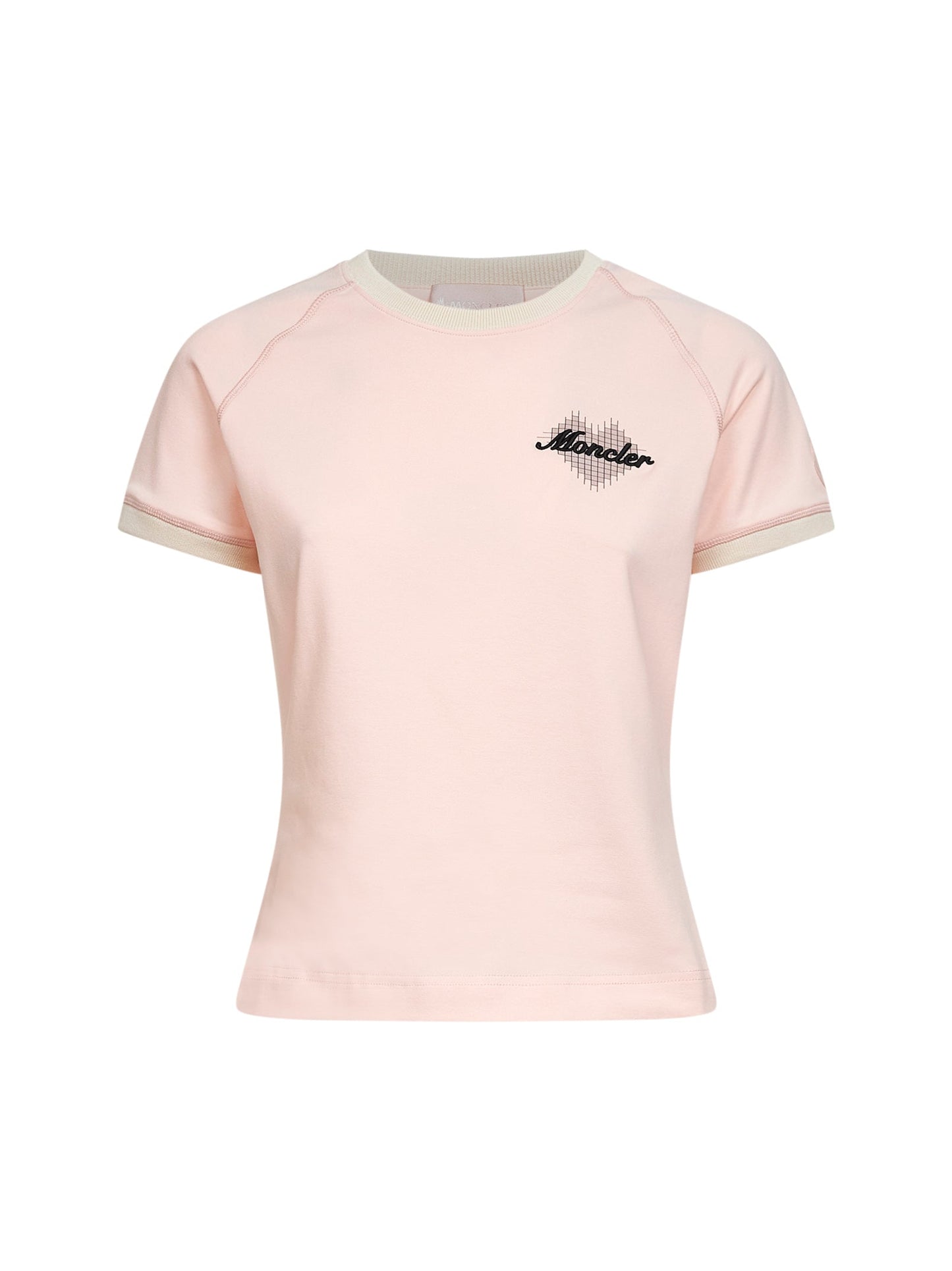 Moncler Women Light Pink Stretch Jersey Logo And Heart T-Shirt MONCLER