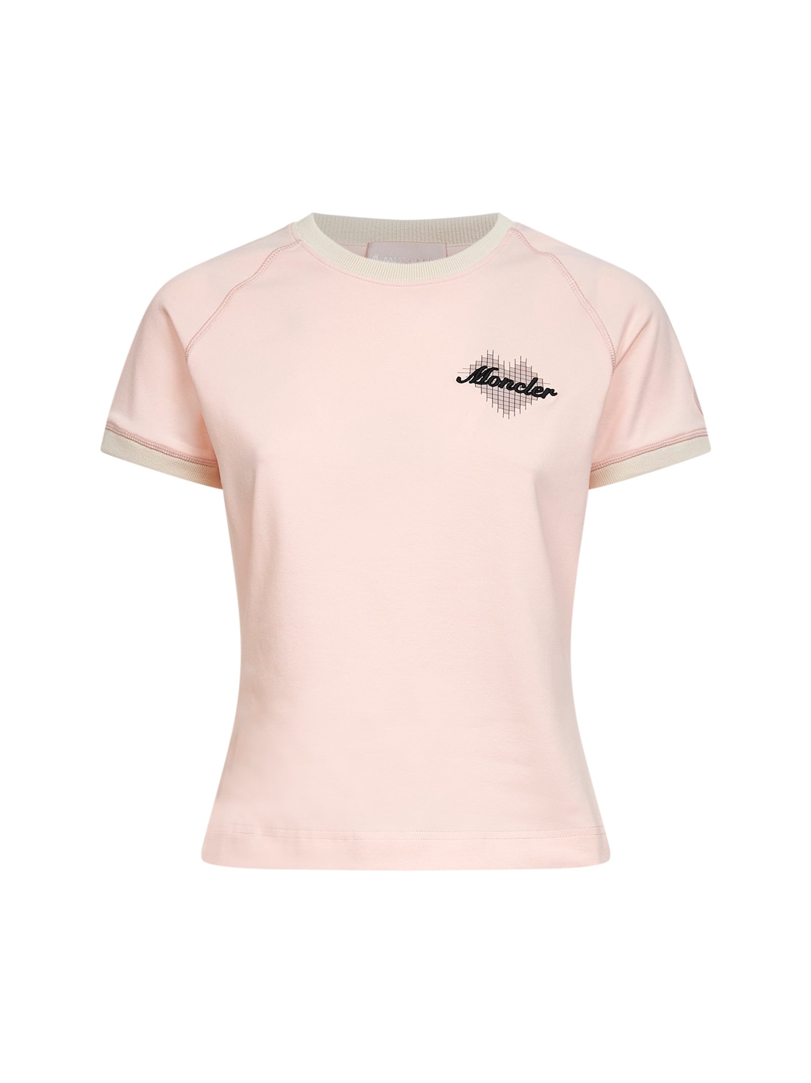Moncler Women Light Pink Stretch Jersey Logo And Heart T-Shirt MONCLER