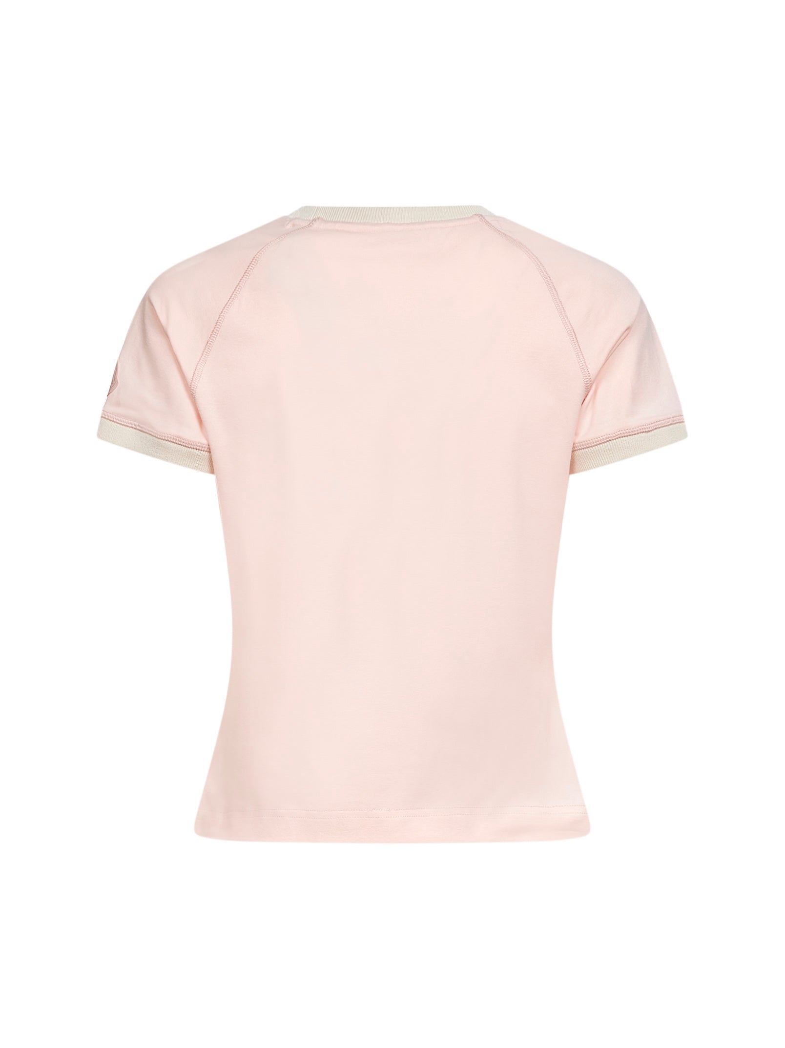 Moncler Women Light Pink Stretch Jersey Logo And Heart T-Shirt MONCLER