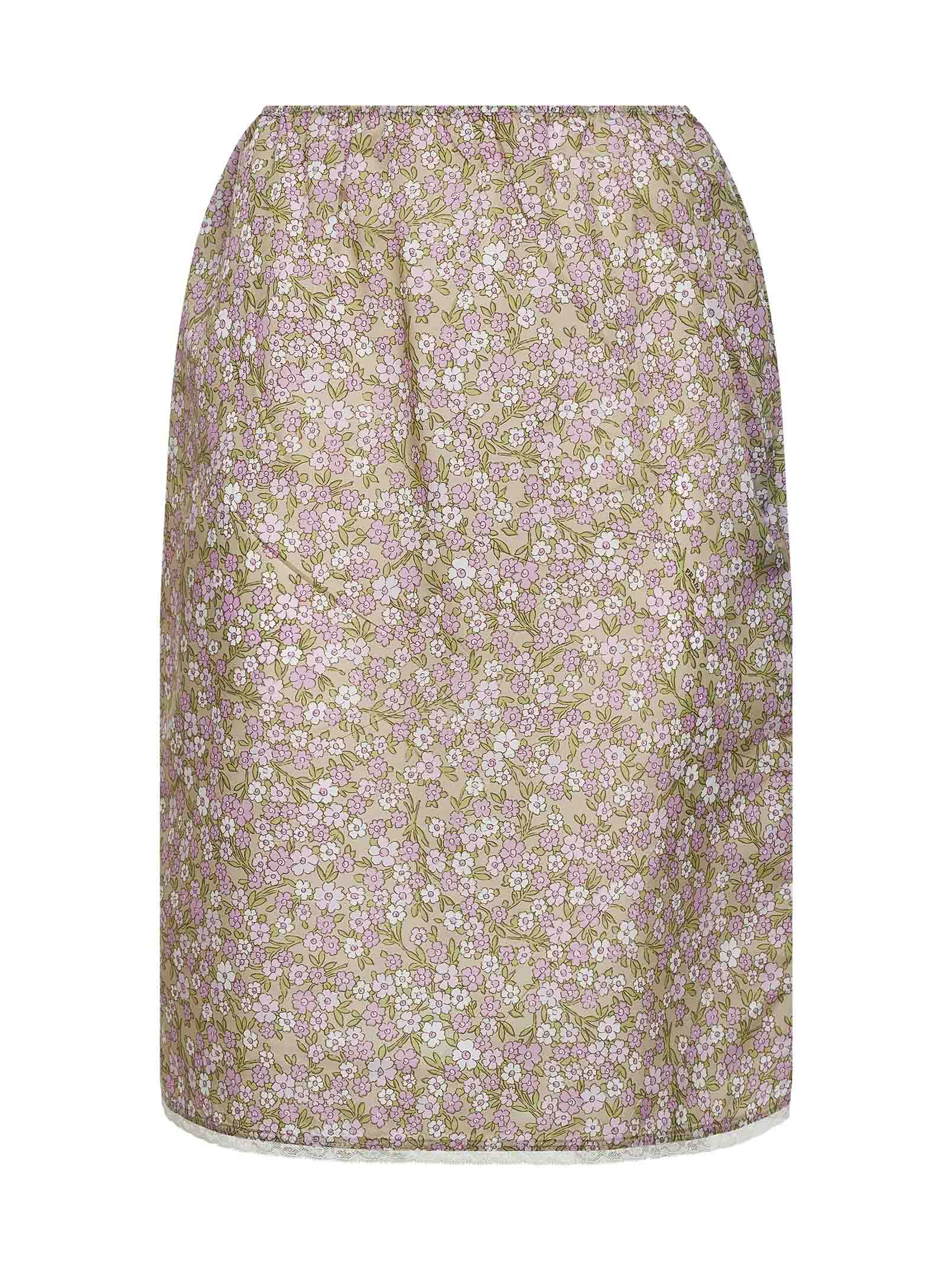 Prada Abbigliamento Women Alabaster Printed Nylon Midi Skirt PRADA