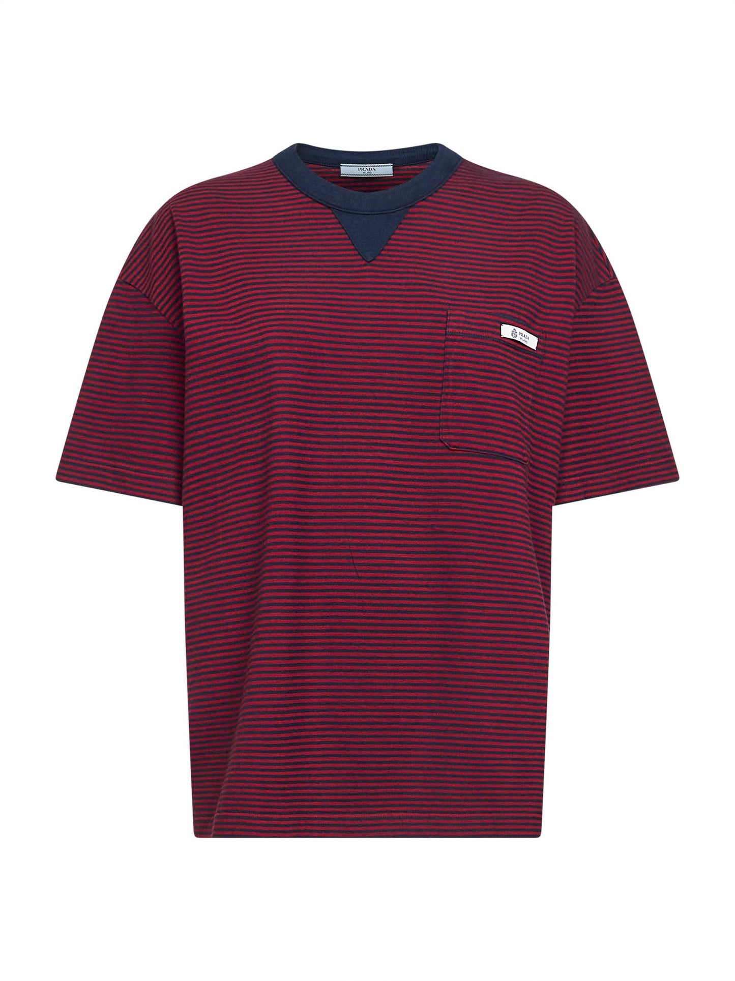 Prada Abbigliamento Women Red And Blue Striped Cotton Jersey T-Shirt PRADA