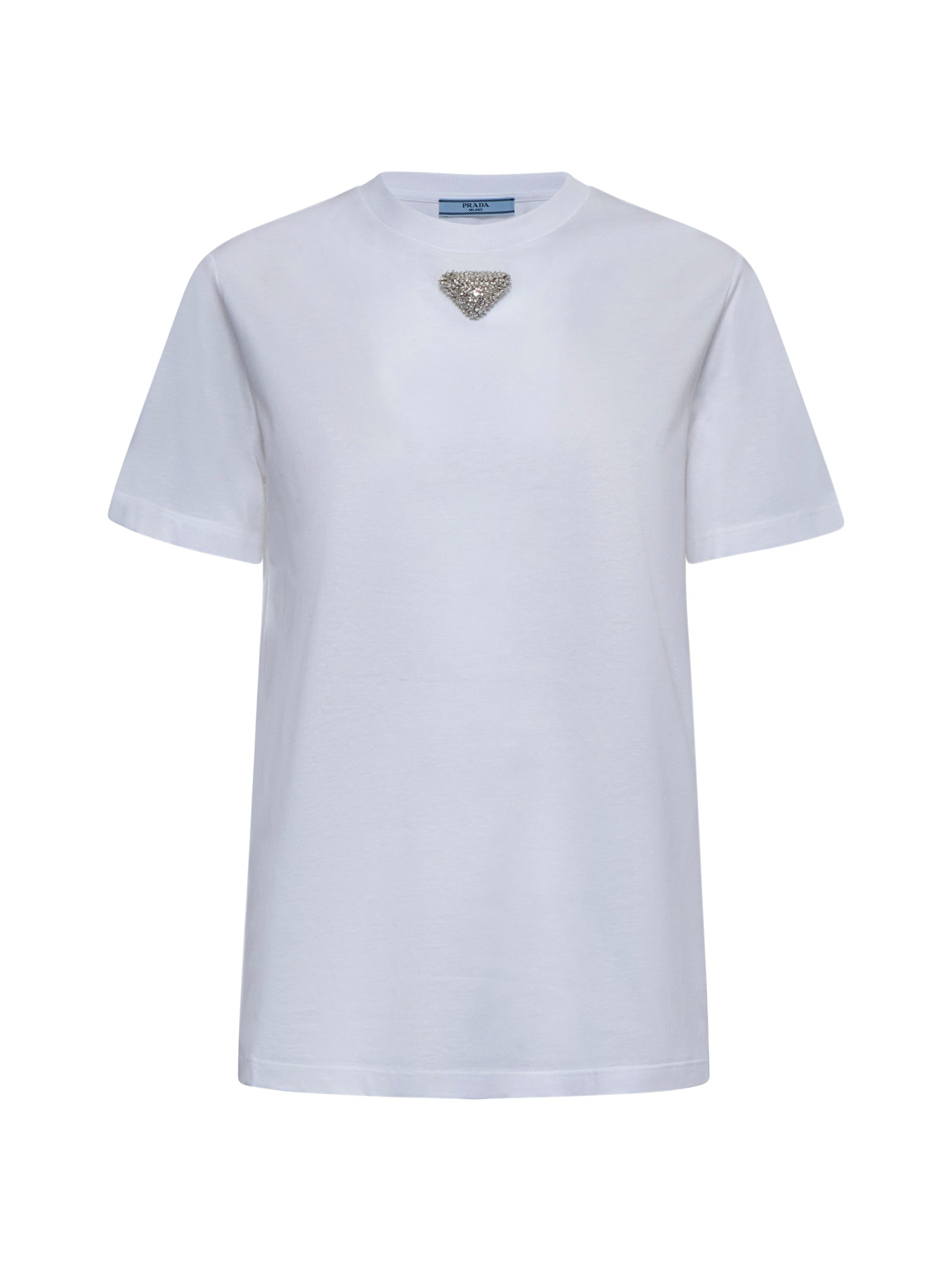 Prada Abbigliamento Women Rhinestones Plaque Cotton T-Shirt PRADA