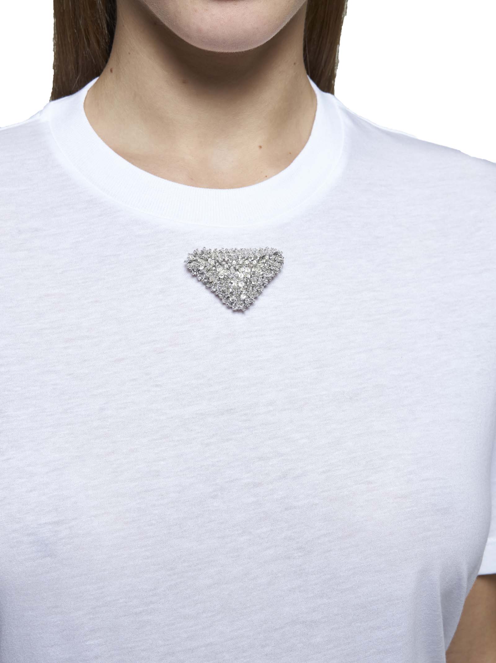 Prada Abbigliamento Women Rhinestones Plaque Cotton T-Shirt PRADA