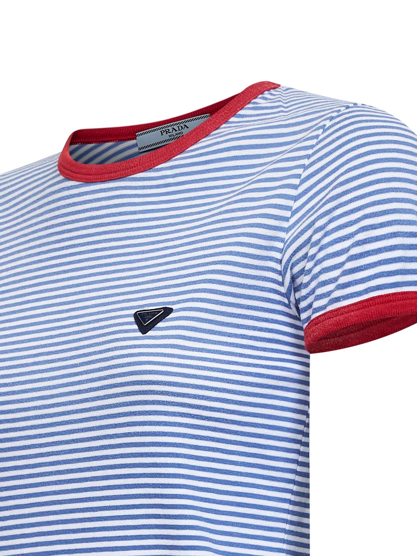 Prada Abbigliamento Women Periwinkle Blue And Red Striped Cotton T-Shirt PRADA