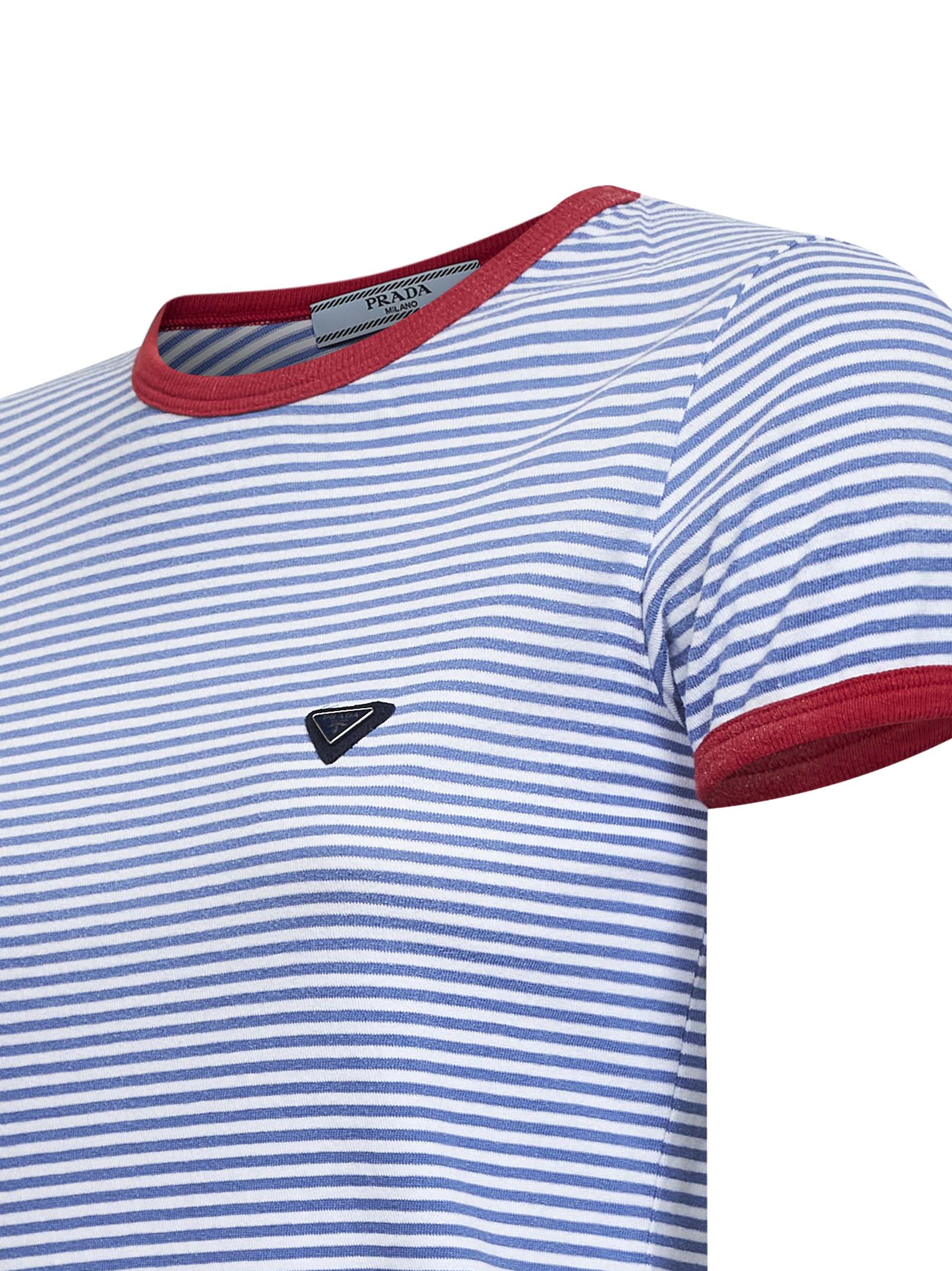 Prada Abbigliamento Women Periwinkle Blue And Red Striped Cotton T-Shirt PRADA
