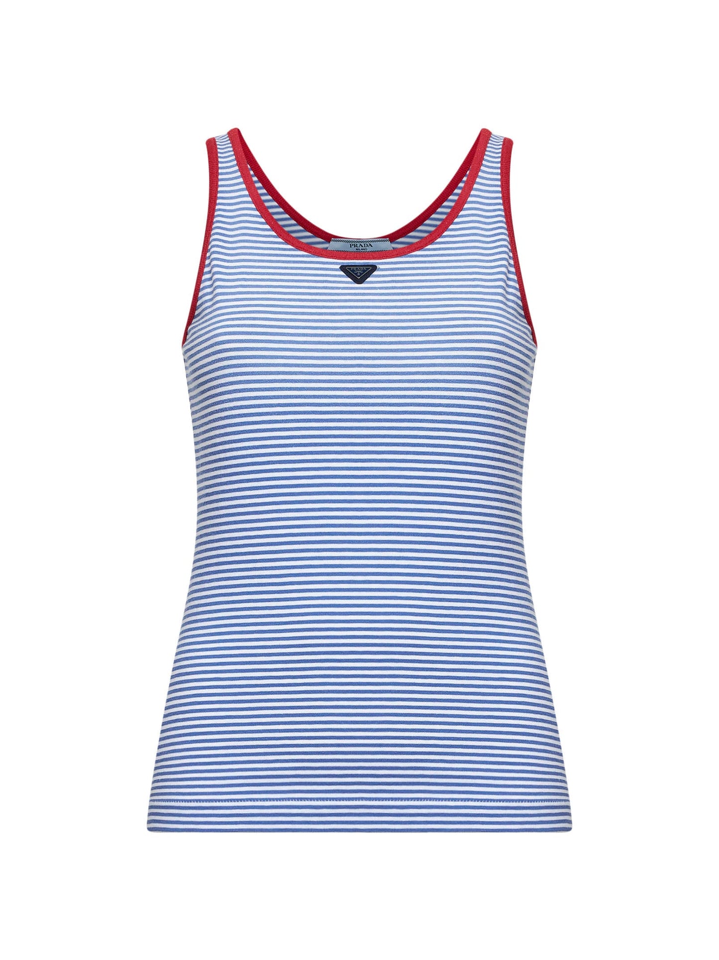 Prada Abbigliamento Women Periwinkle Blue And Red Striped Cotton Sleeveless Top PRADA