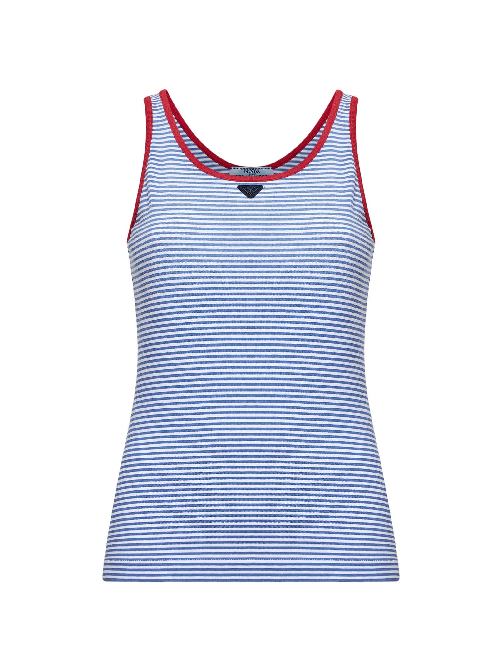Prada Abbigliamento Women Periwinkle Blue And Red Striped Cotton Sleeveless Top PRADA