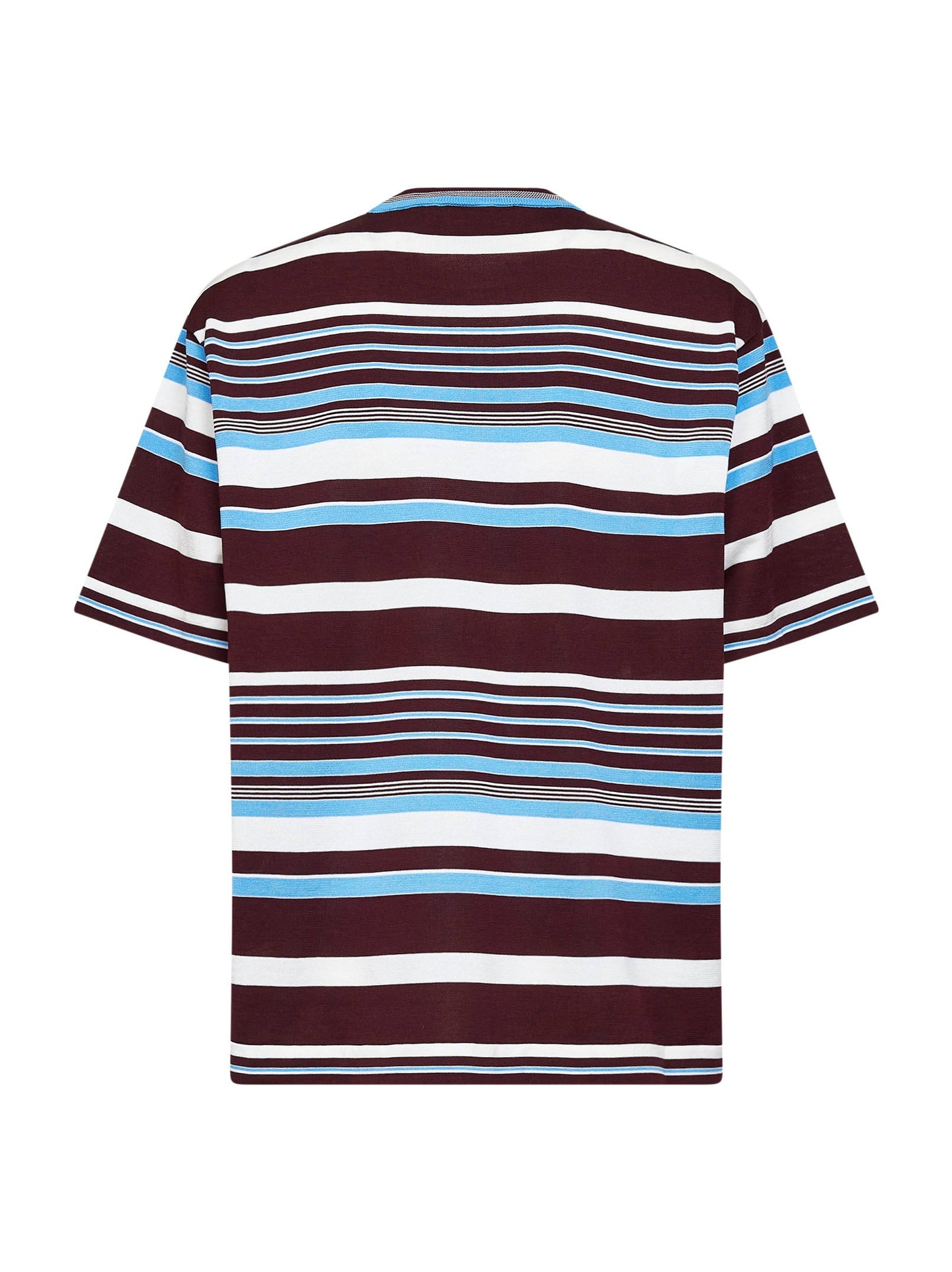 Prada Abbigliamento Women Amaranth And Light Blue Striped Cotton Knit Sweater PRADA