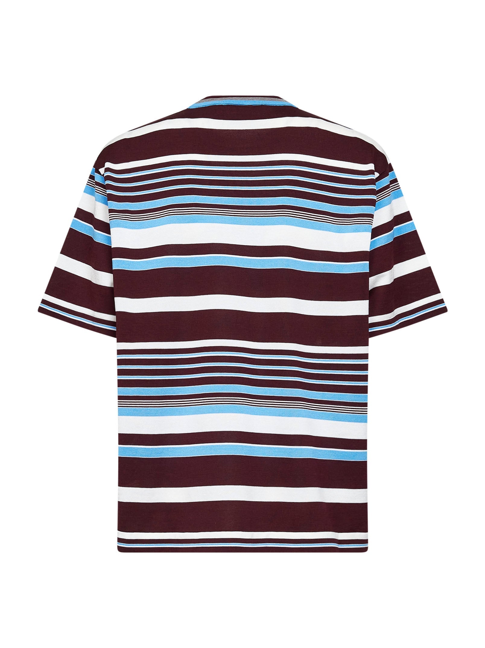 Prada Abbigliamento Women Amaranth And Light Blue Striped Cotton Knit Sweater PRADA