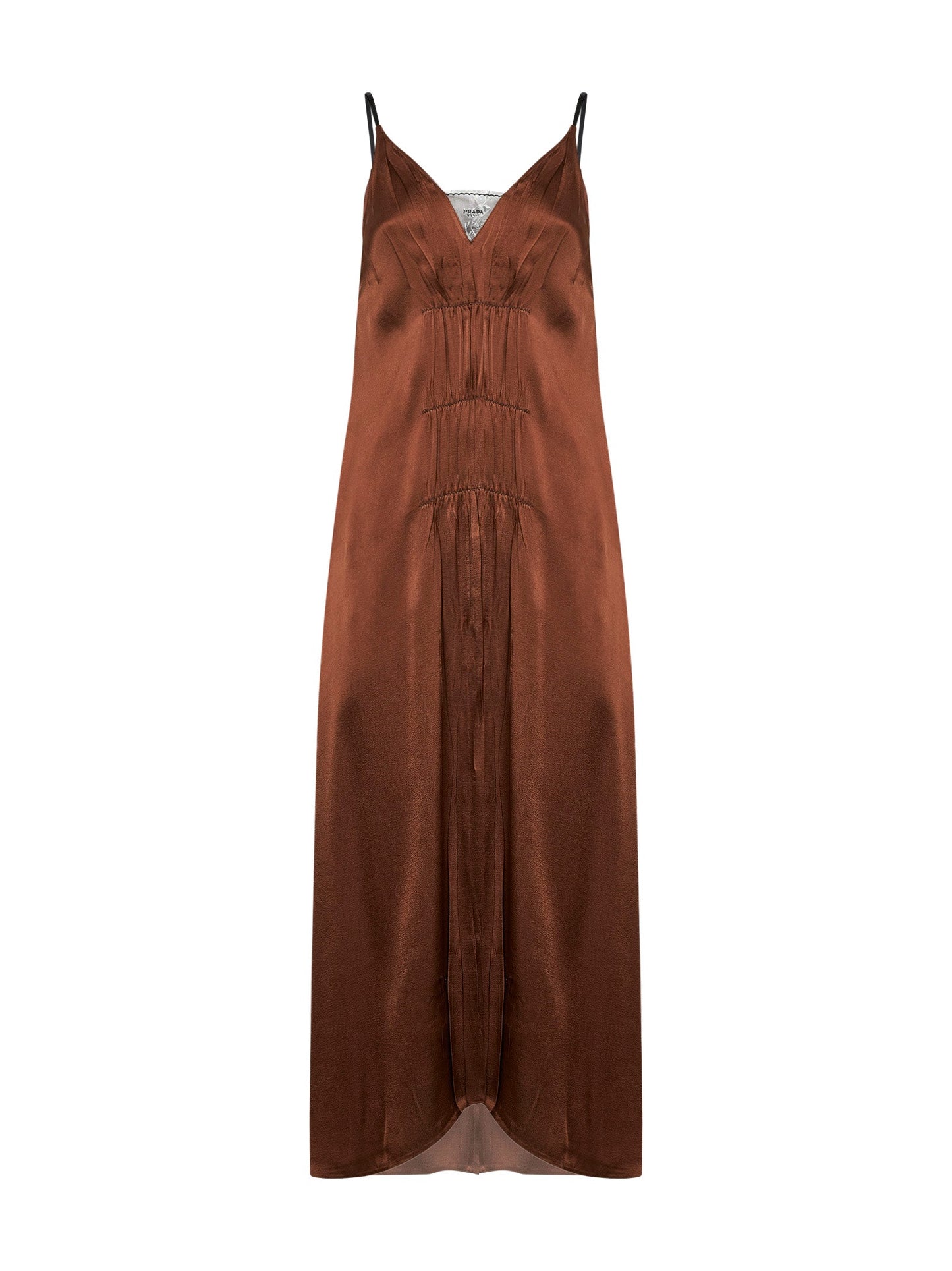 Prada Abbigliamento Women Tobacco Satin Long Dress PRADA