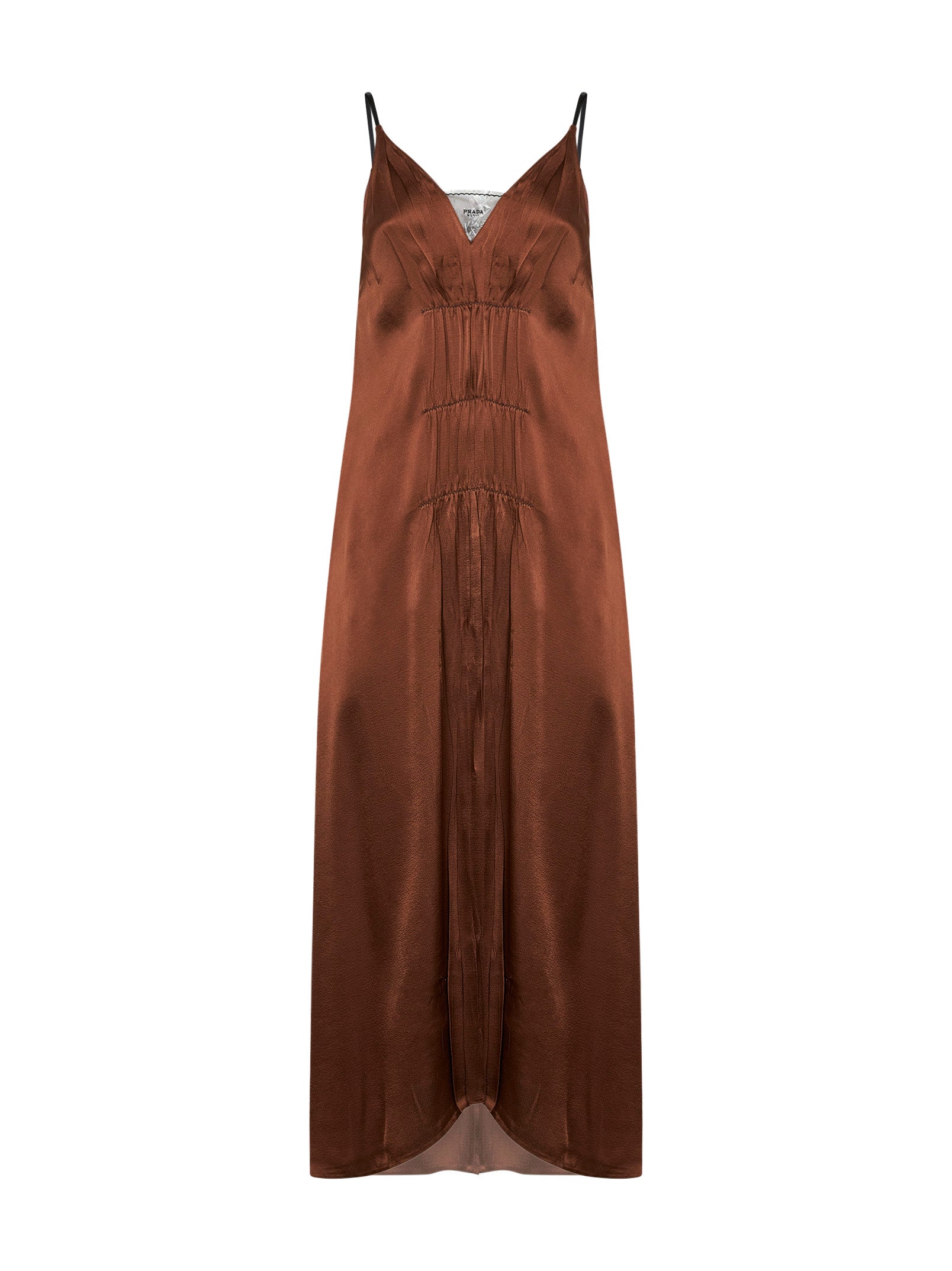 Prada Abbigliamento Women Tobacco Satin Long Dress PRADA