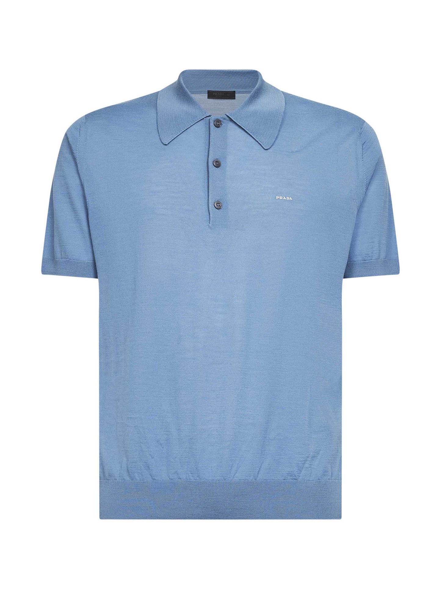 Prada Abbigliamento Men Aviator Blue Superfine Wool Short-Sleeved Polo Shirt PRADA