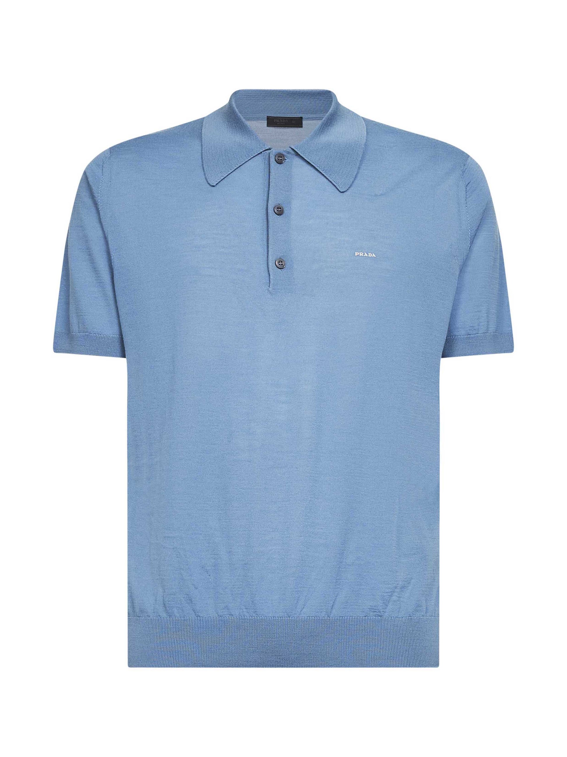 Prada Abbigliamento Men Aviator Blue Superfine Wool Short-Sleeved Polo Shirt PRADA
