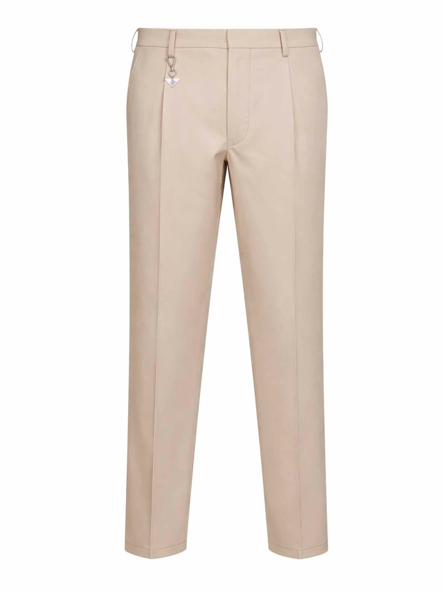 Prada Abbigliamento Men Sand Cotton Trousers With Key Ring PRADA