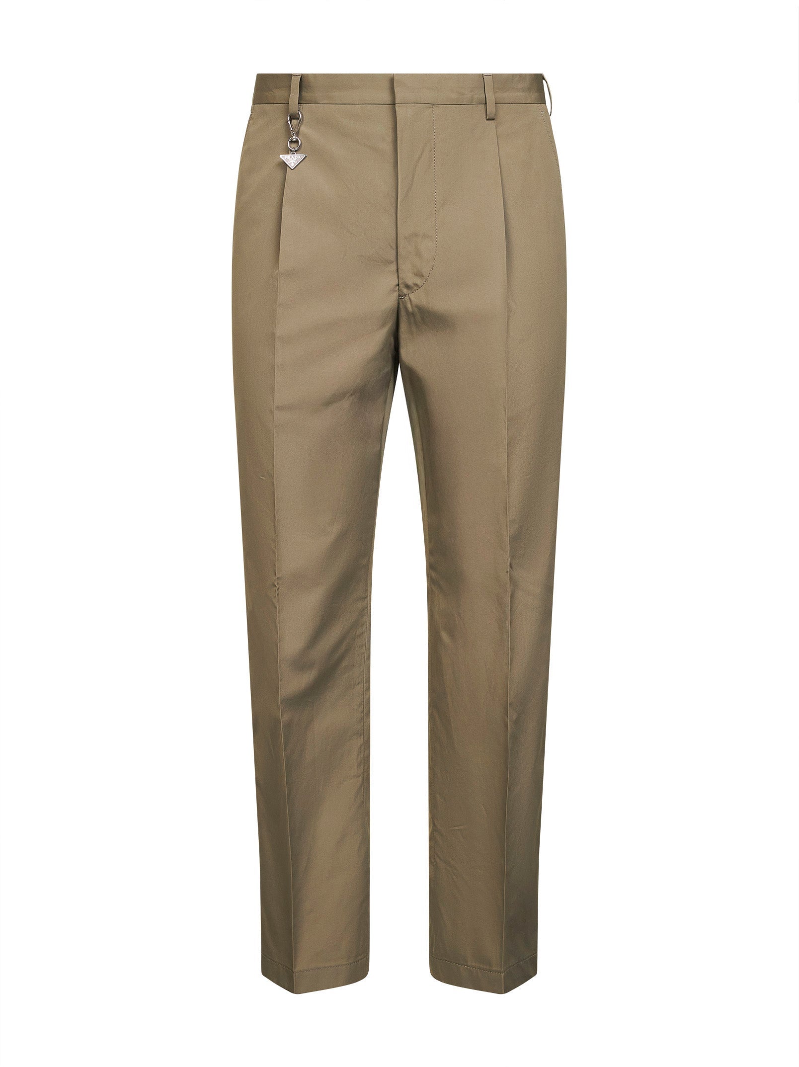 Prada Abbigliamento Men Clay Cotton Trousers With Key Ring PRADA