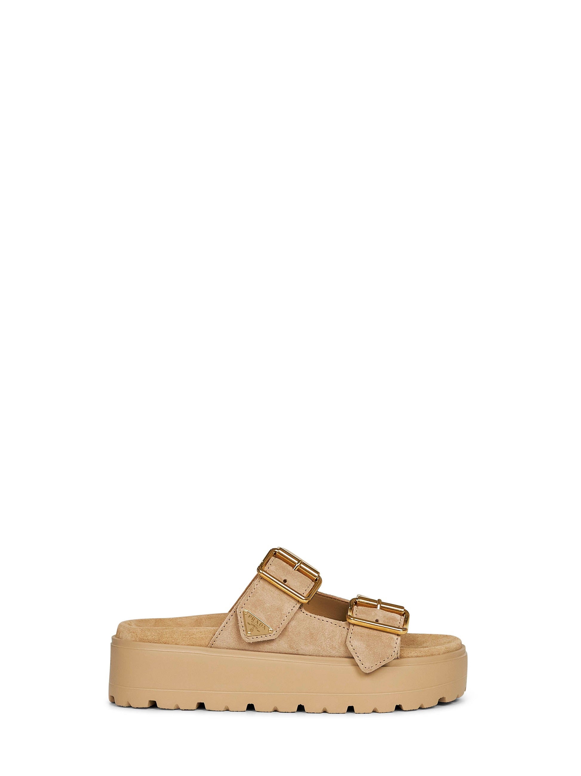 Prada Calzature Women Ecru Suede Leather Double-Strap Sandals PRADA