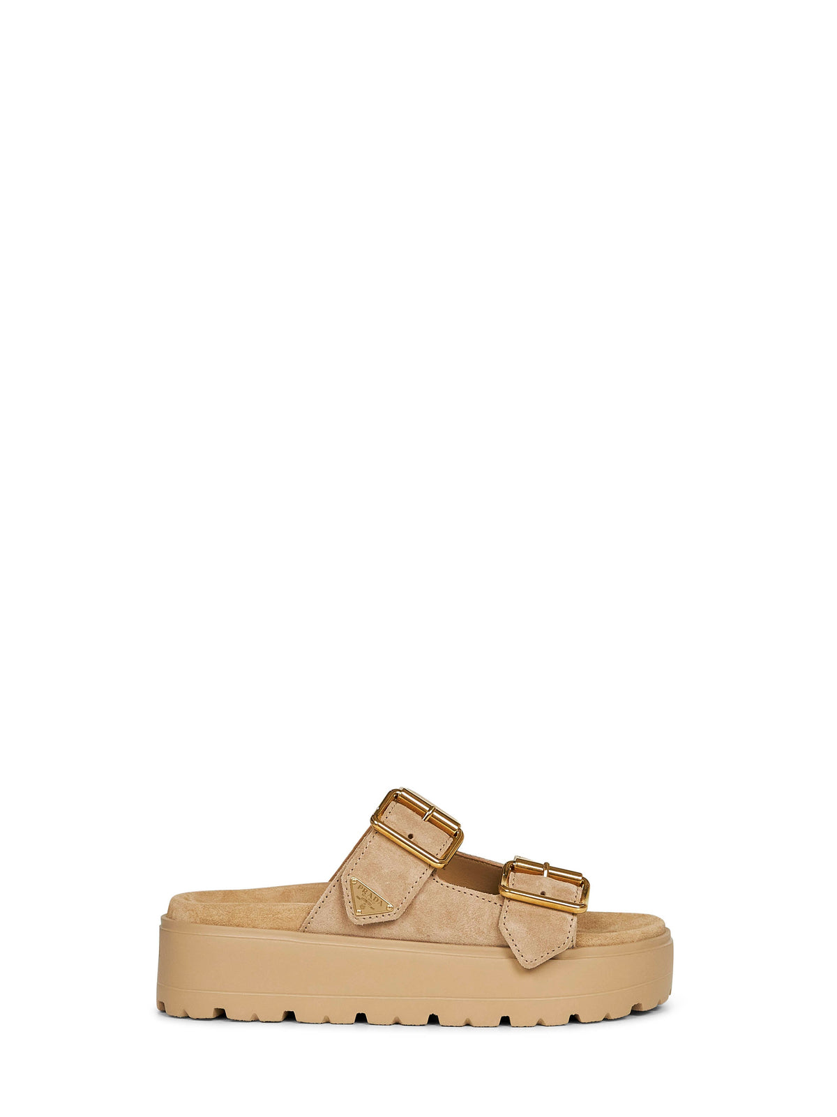 Prada Calzature Women Ecru Suede Leather Double-Strap Sandals PRADA