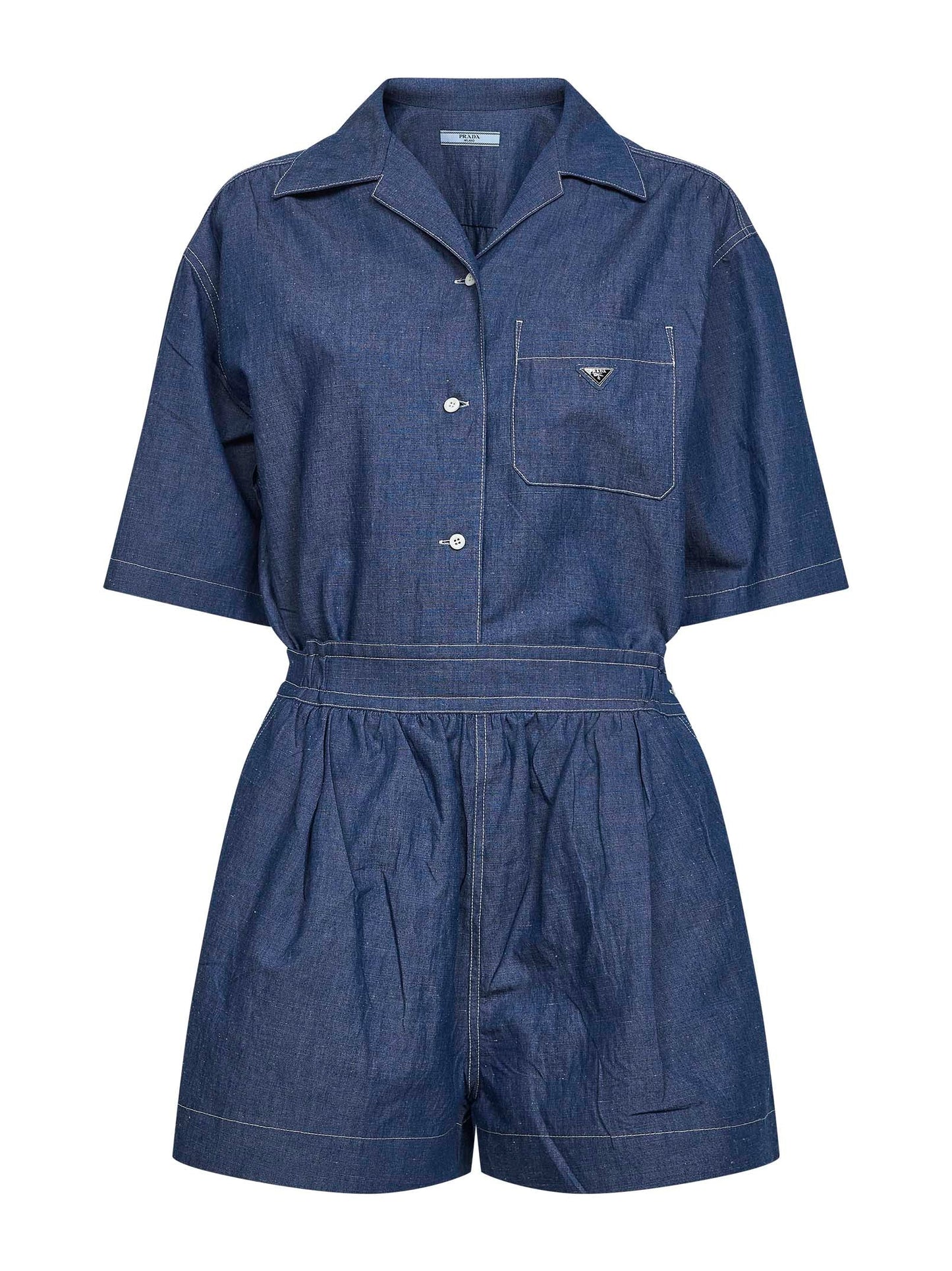 Prada Denim Women Blue Cotton And Linen Denim Detachable Playsuit PRADA