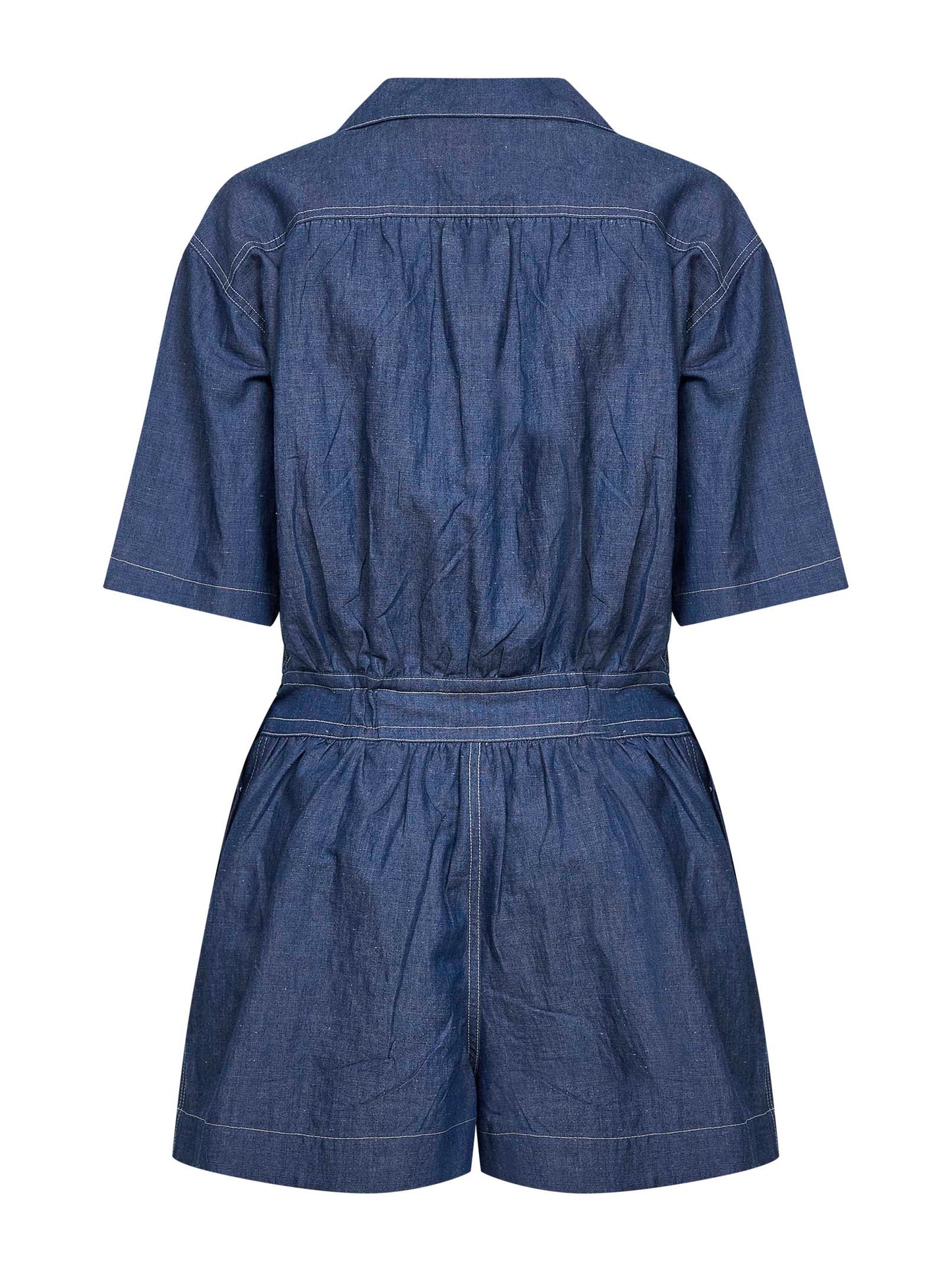 Prada Denim Women Blue Cotton And Linen Denim Detachable Playsuit PRADA