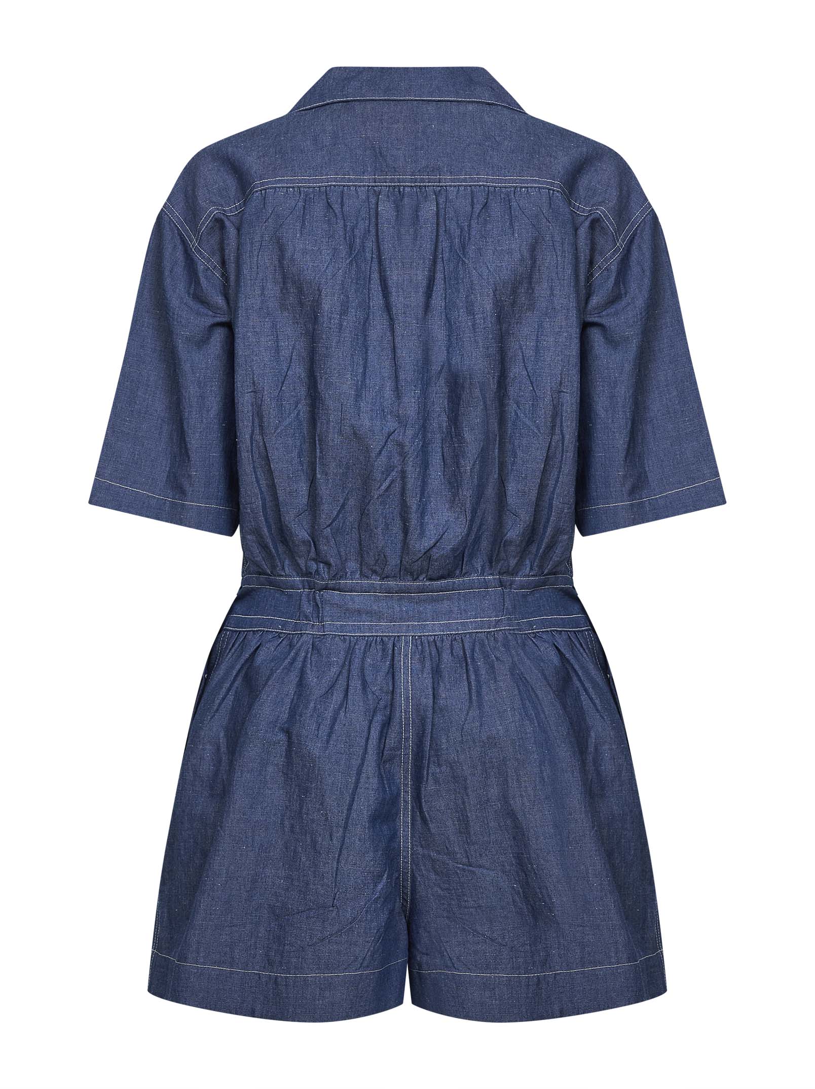Prada Denim Women Blue Cotton And Linen Denim Detachable Playsuit PRADA