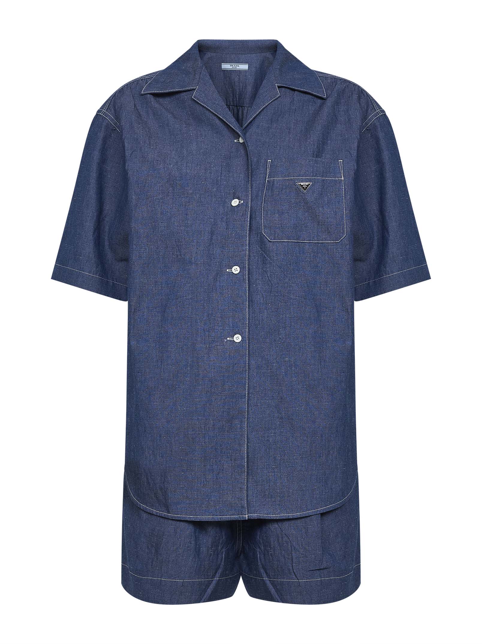 Prada Denim Women Blue Cotton And Linen Denim Detachable Playsuit PRADA